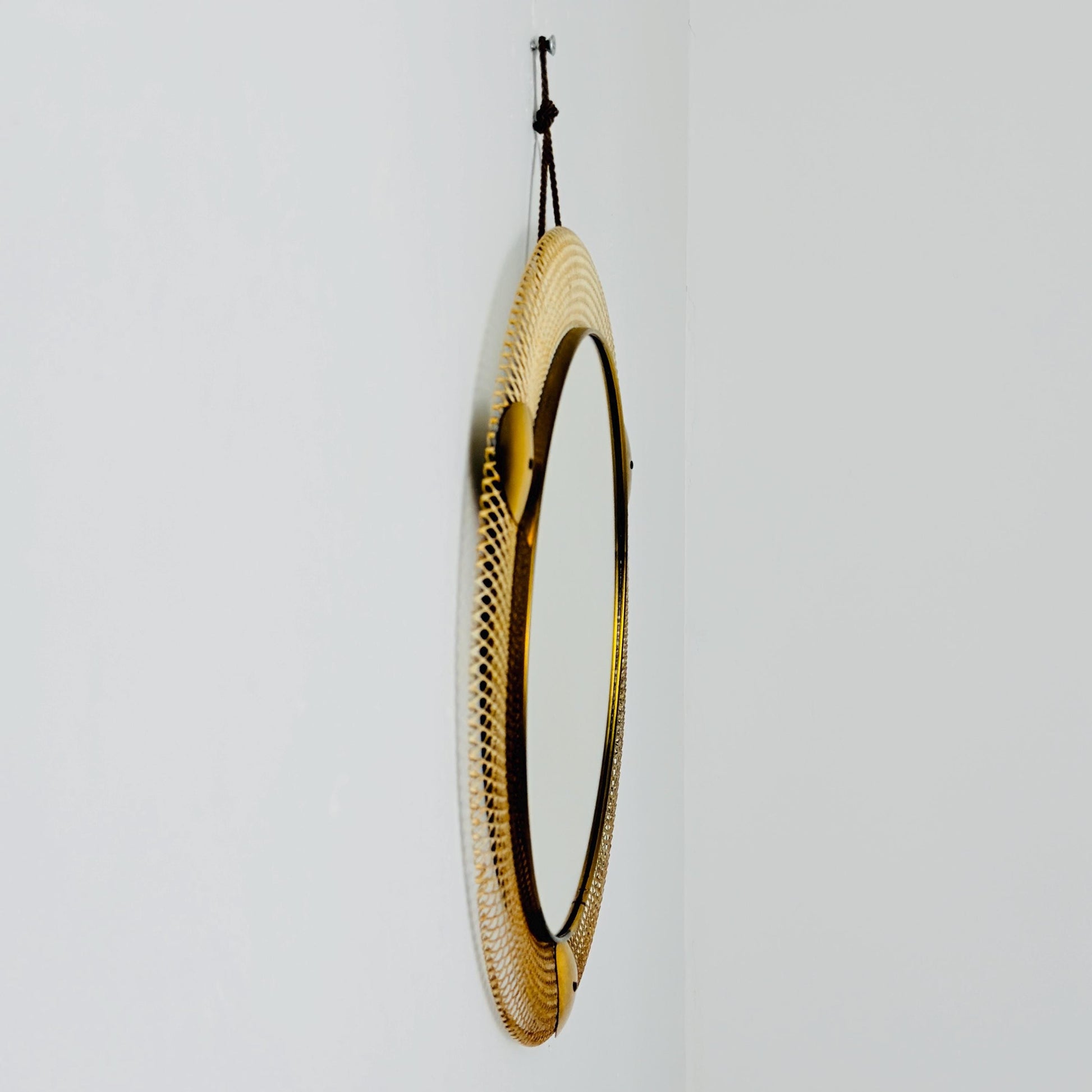 Mid Century Italian Round Metal & Brass Mirror by Stilnovo, 1960s Italy