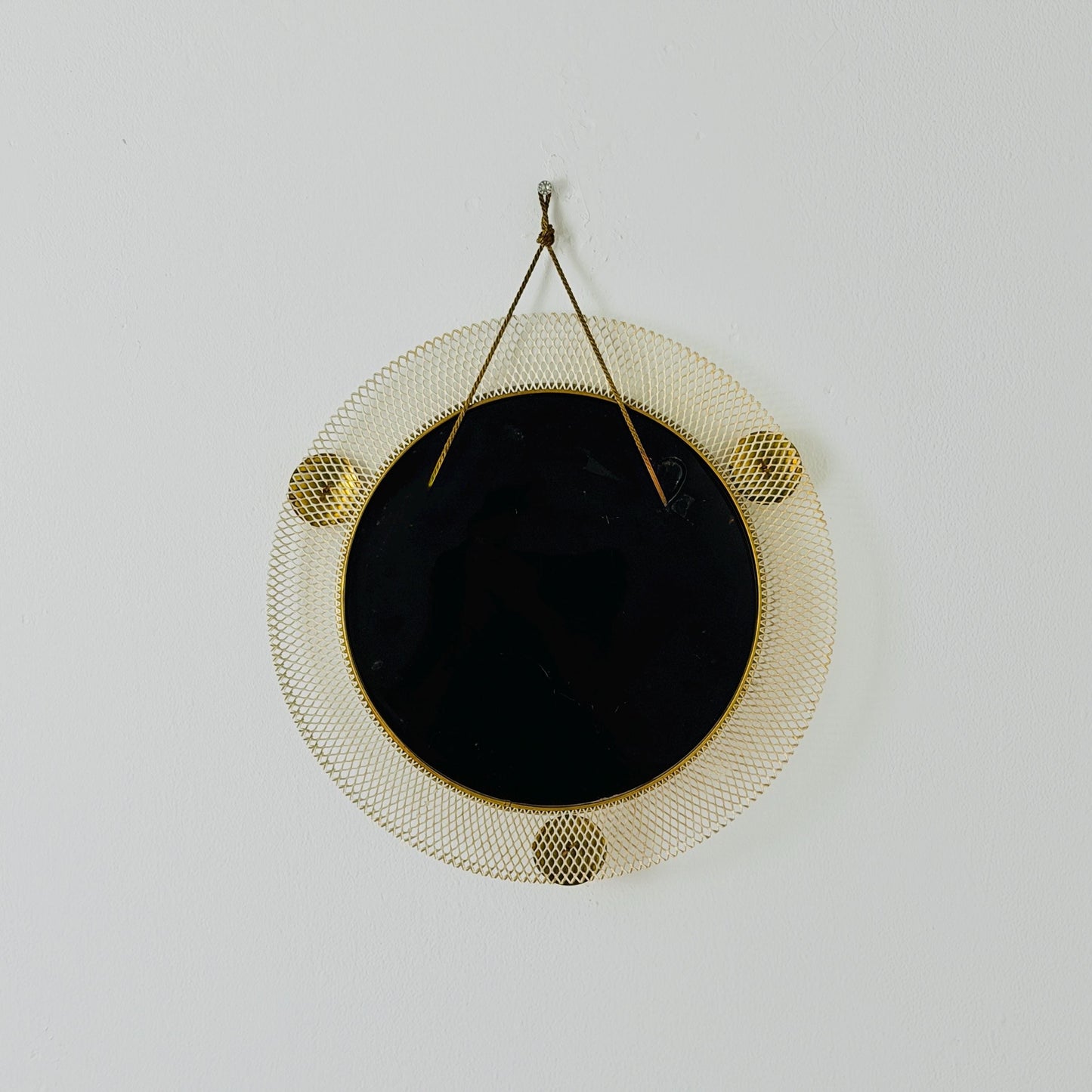 Mid Century Italian Round Metal & Brass Mirror by Stilnovo, 1960s Italy