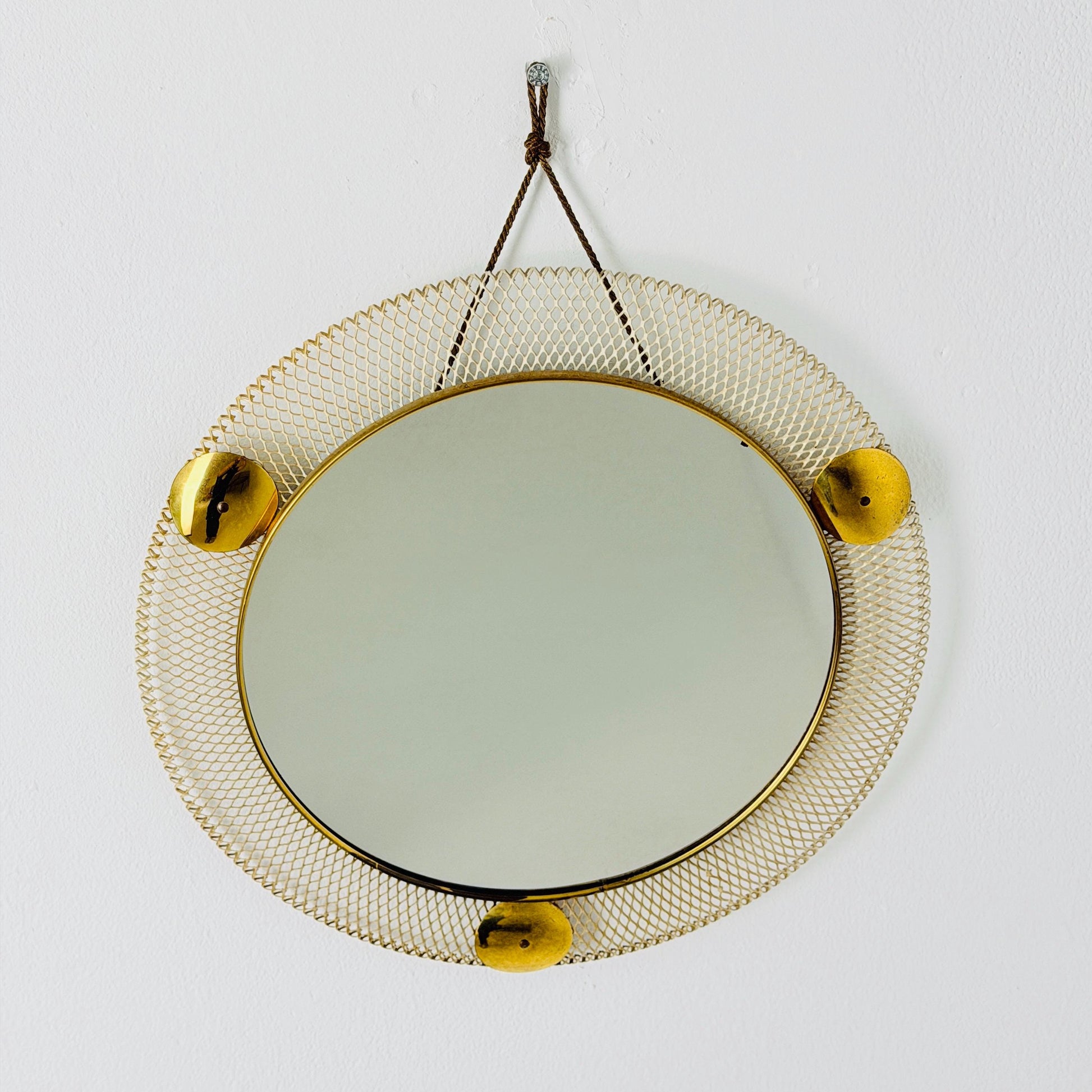 Mid Century Italian Round Metal & Brass Mirror by Stilnovo, 1960s Italy