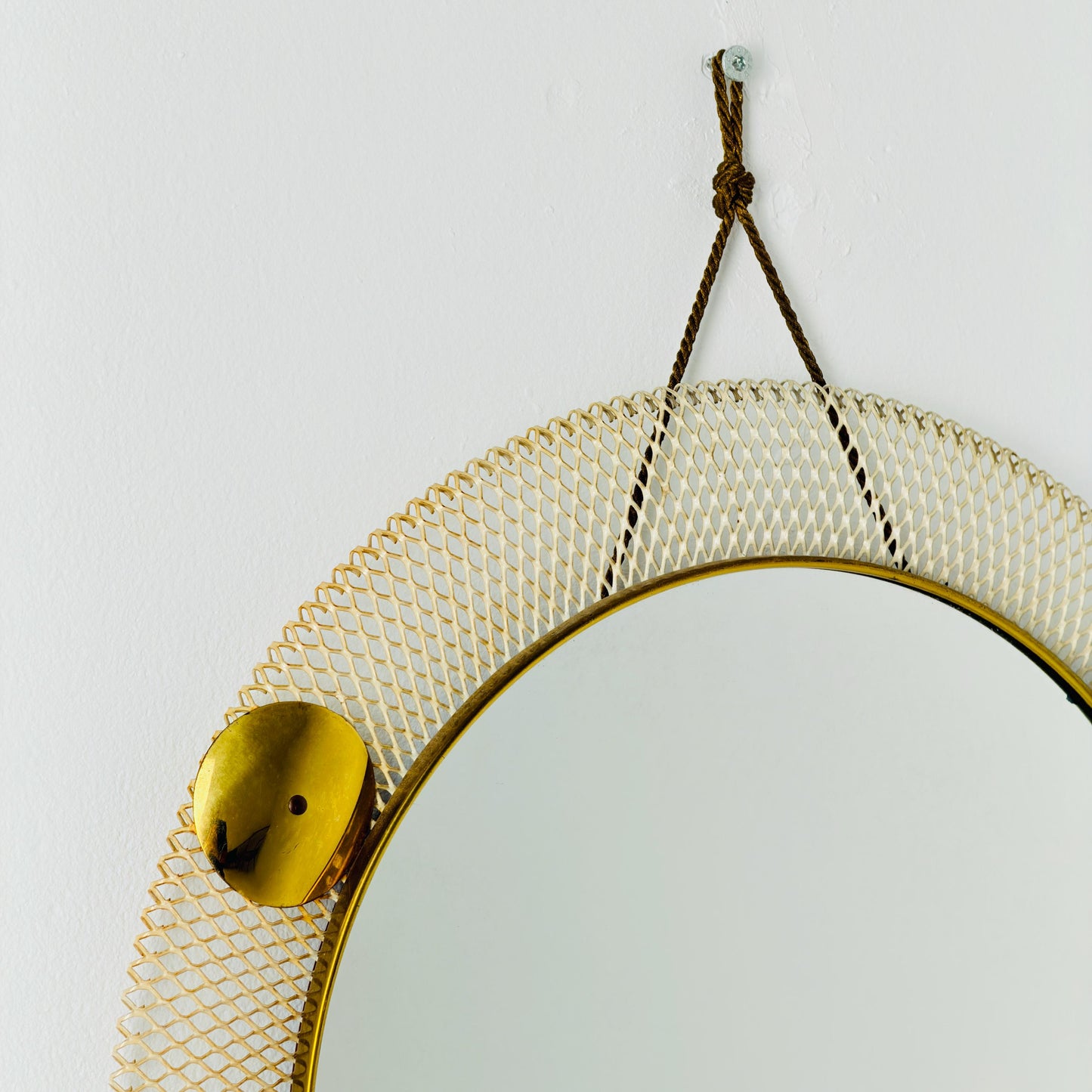 Mid Century Italian Round Metal & Brass Mirror by Stilnovo, 1960s Italy