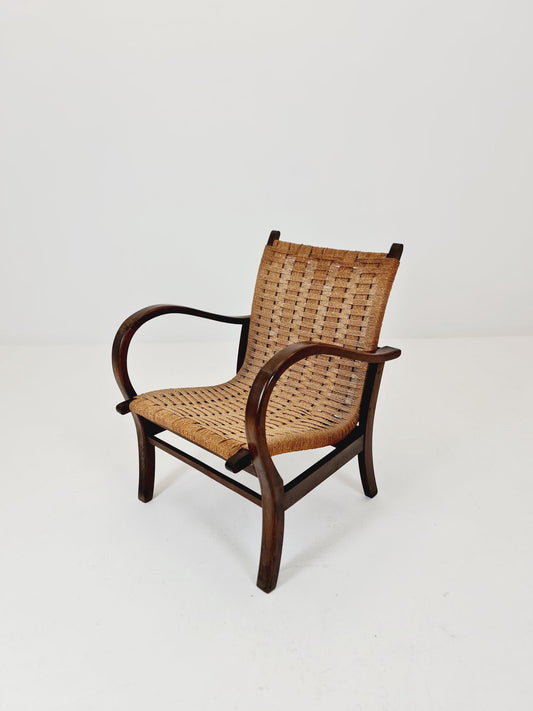 Bauhaus vintage papercord armchair by Ehrich Dieckmann, 1930s