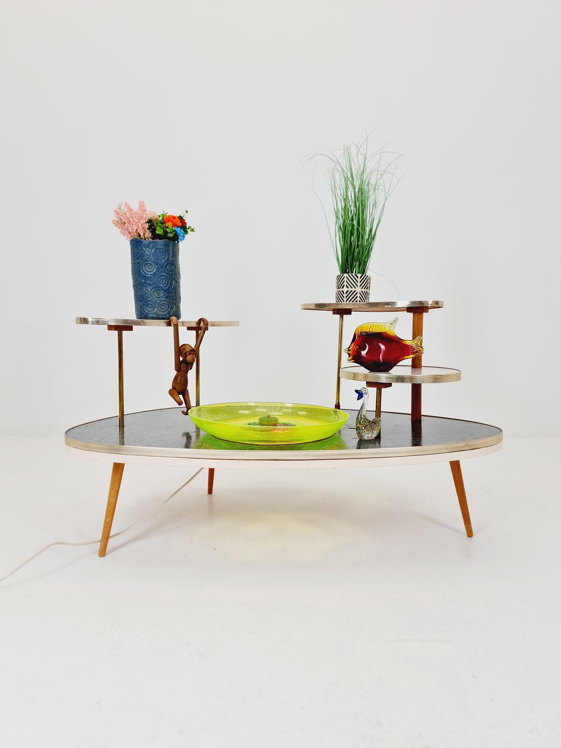 Rare Mid century Large German Plant Stand with fountain colorful Minimalist Plant Stand by Friwa west germany, 1960s