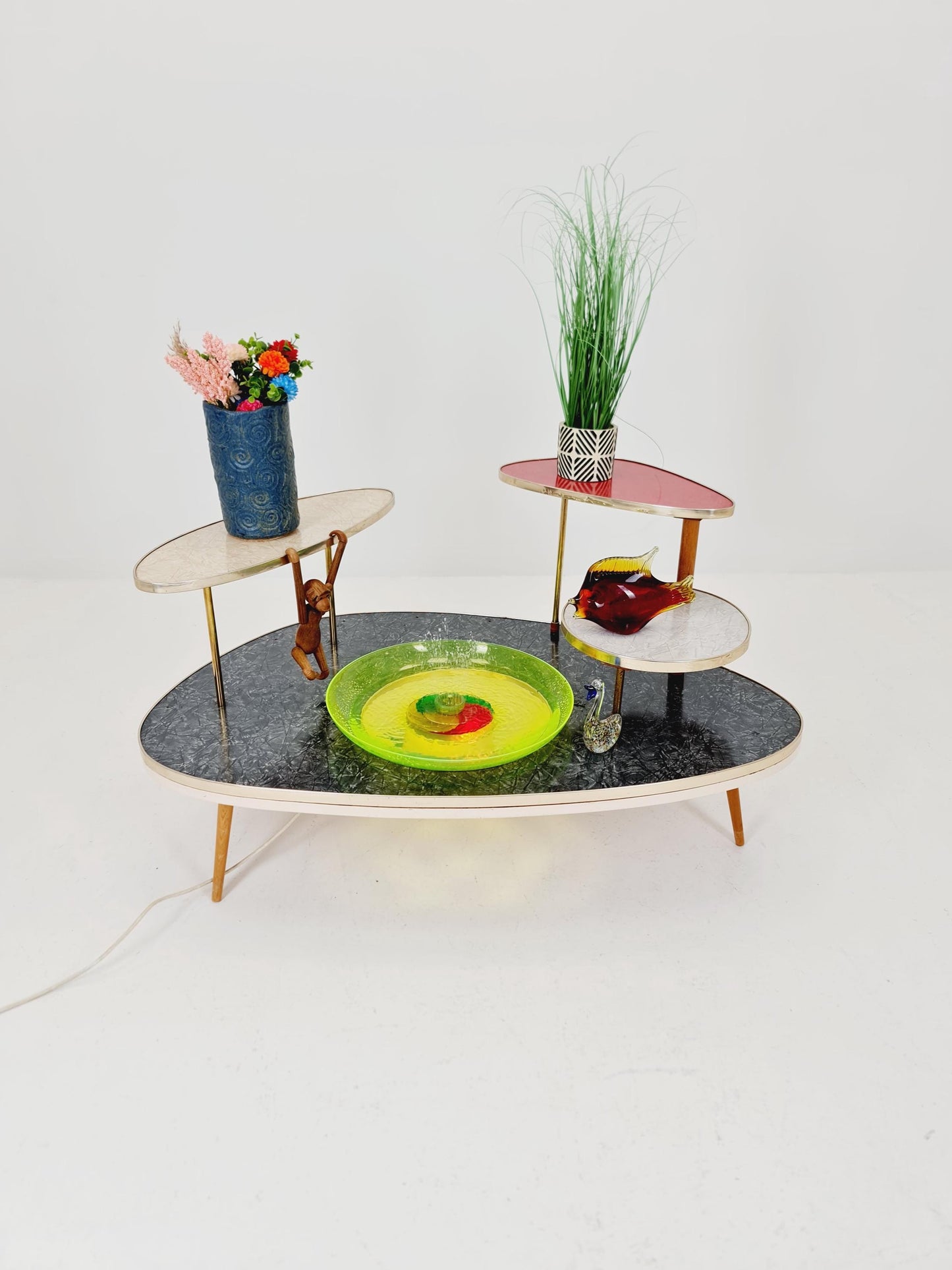 Rare Mid century Large German Plant Stand with fountain colorful Minimalist Plant Stand by Friwa west germany, 1960s