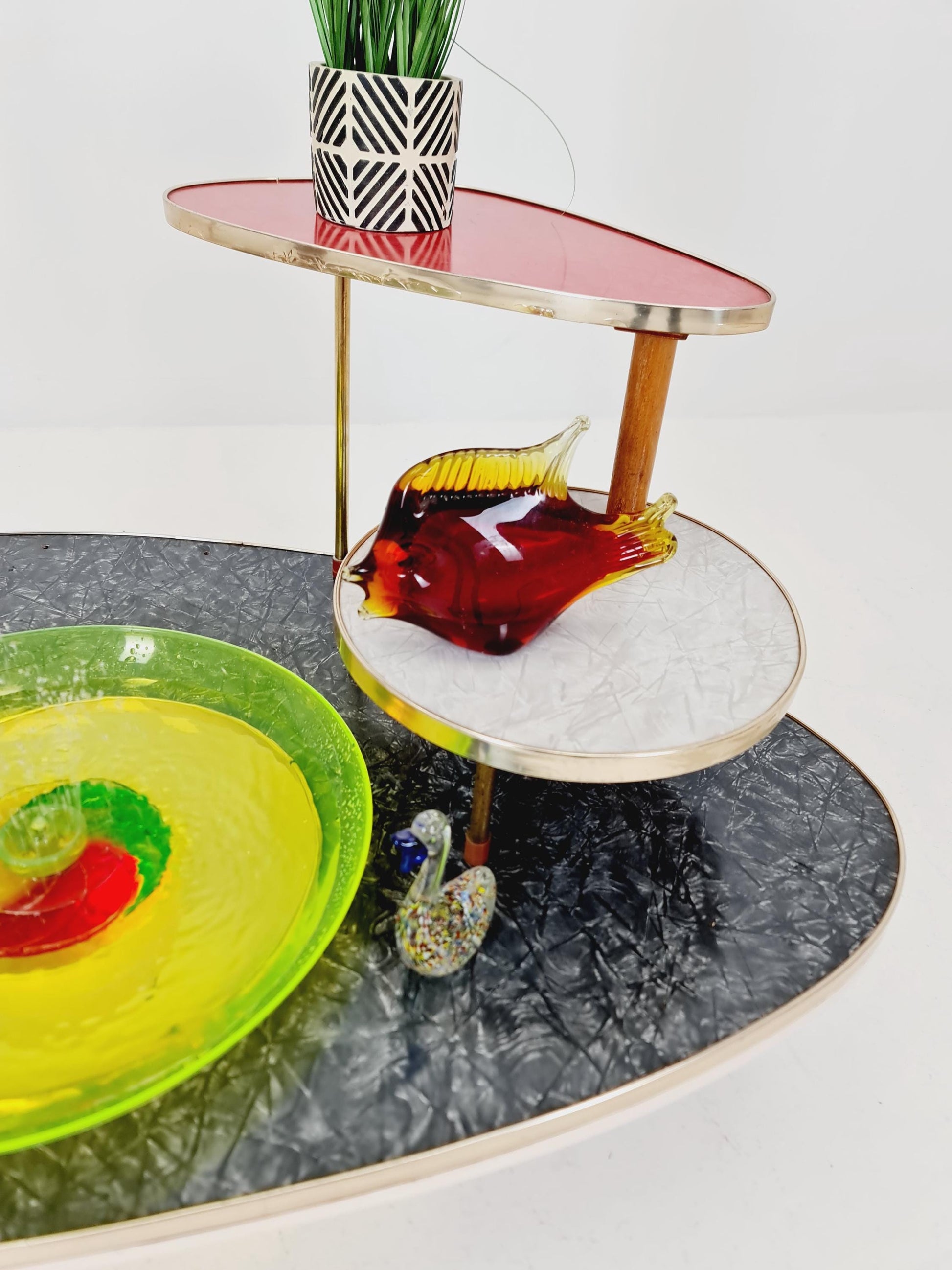 Rare Mid century Large German Plant Stand with fountain colorful Minimalist Plant Stand by Friwa west germany, 1960s