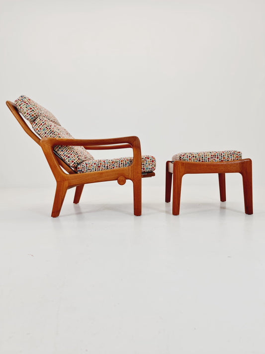 Mid-century Rare Danish Solid teak lounge chair with ottoman by Jens-Juul Christensen For JK Denmark 1960s