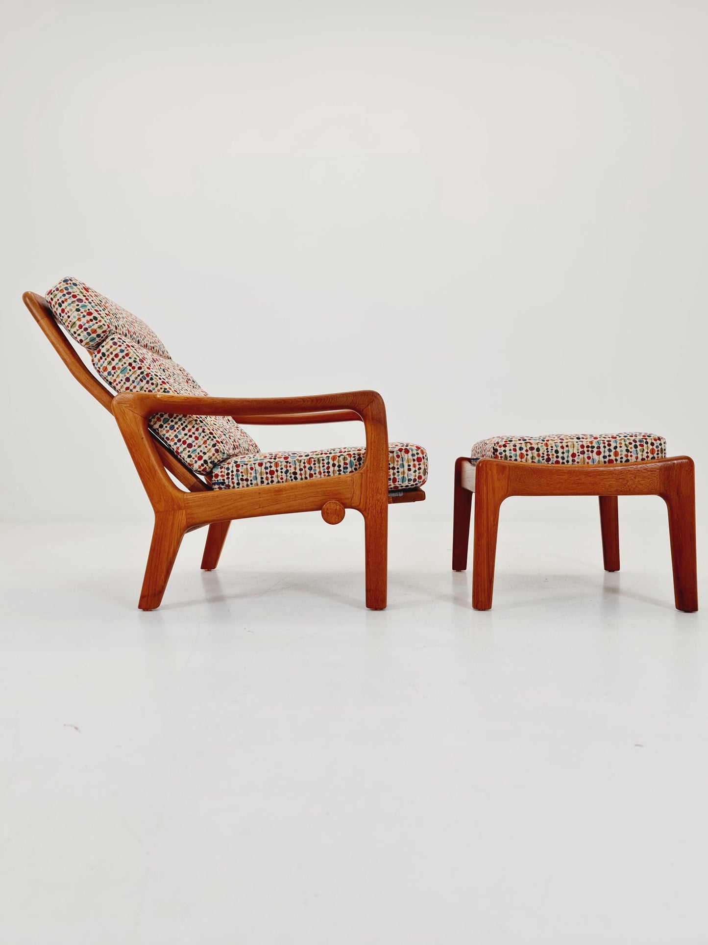 Mid-century Rare Danish Solid teak lounge chair with ottoman by Jens-Juul Christensen For JK Denmark 1960s