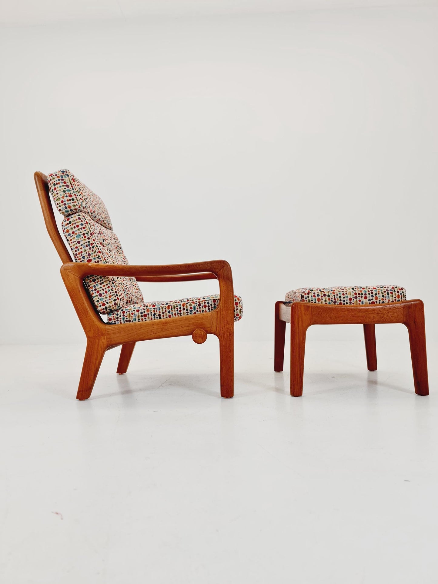 Mid-century Rare Danish Solid teak lounge chair with ottoman by Jens-Juul Christensen For JK Denmark 1960s