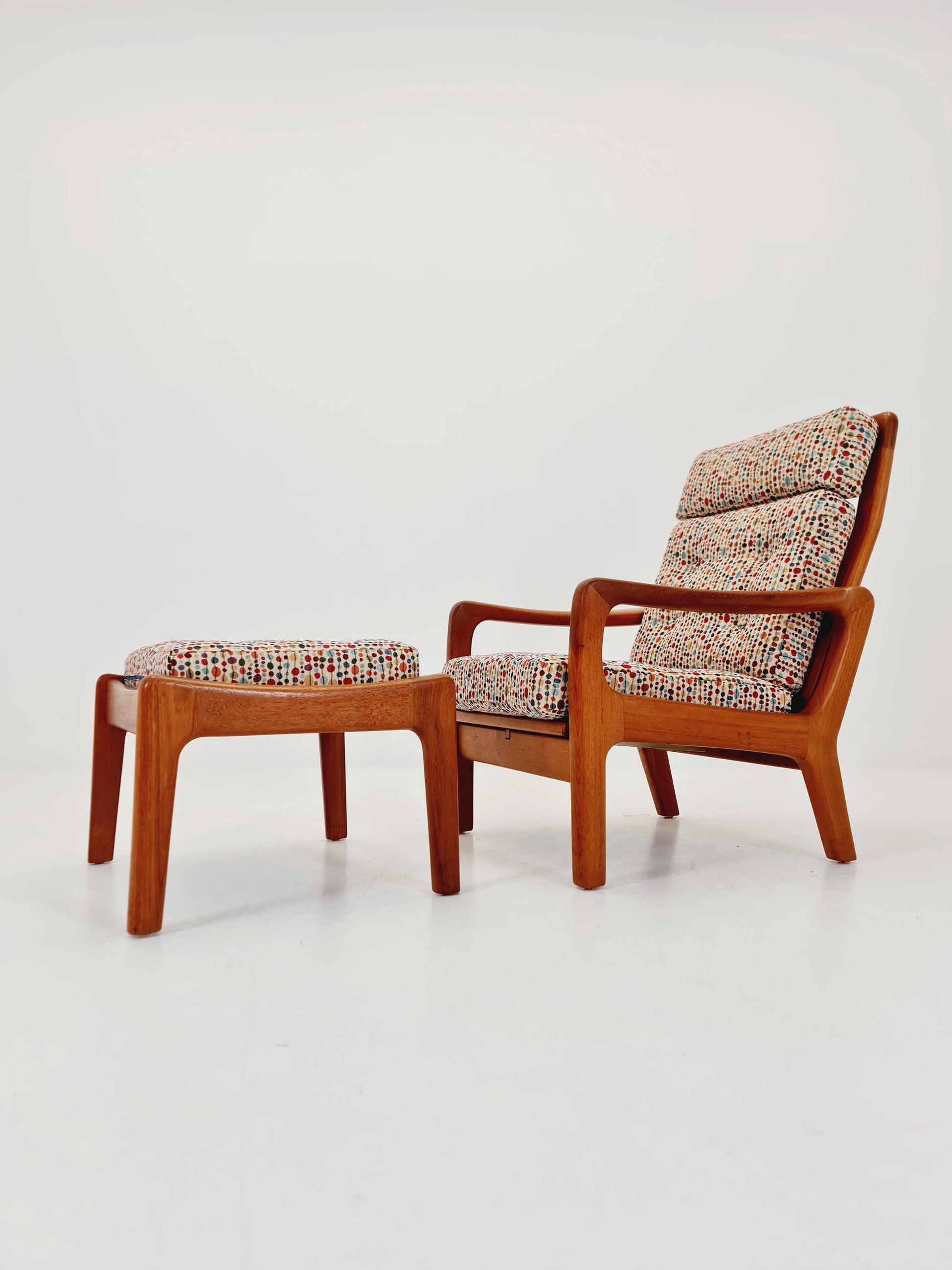 Mid-century Rare Danish Solid teak lounge chair with ottoman by Jens-Juul Christensen For JK Denmark 1960s