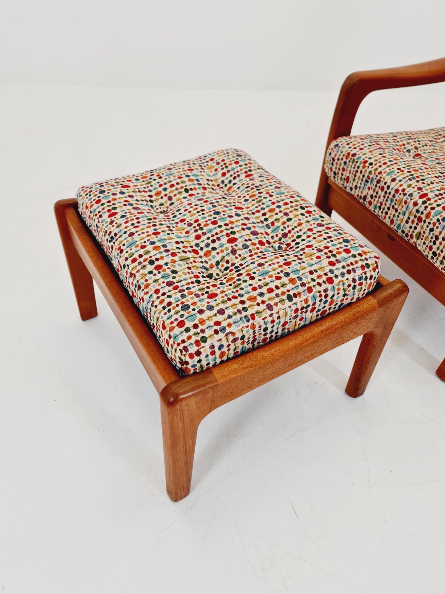 Mid-century Rare Danish Solid teak lounge chair with ottoman by Jens-Juul Christensen For JK Denmark 1960s