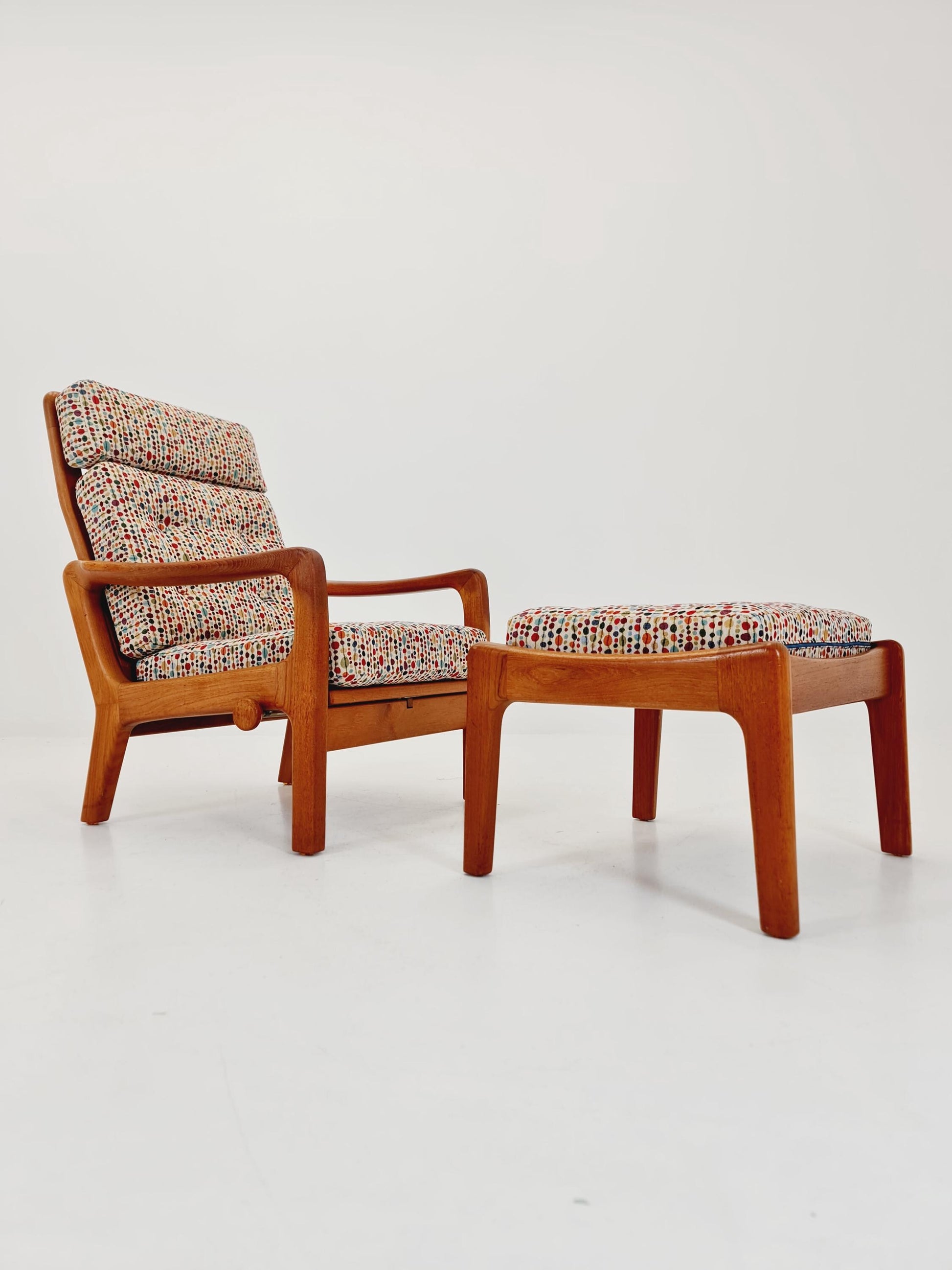 Mid-century Rare Danish Solid teak lounge chair with ottoman by Jens-Juul Christensen For JK Denmark 1960s