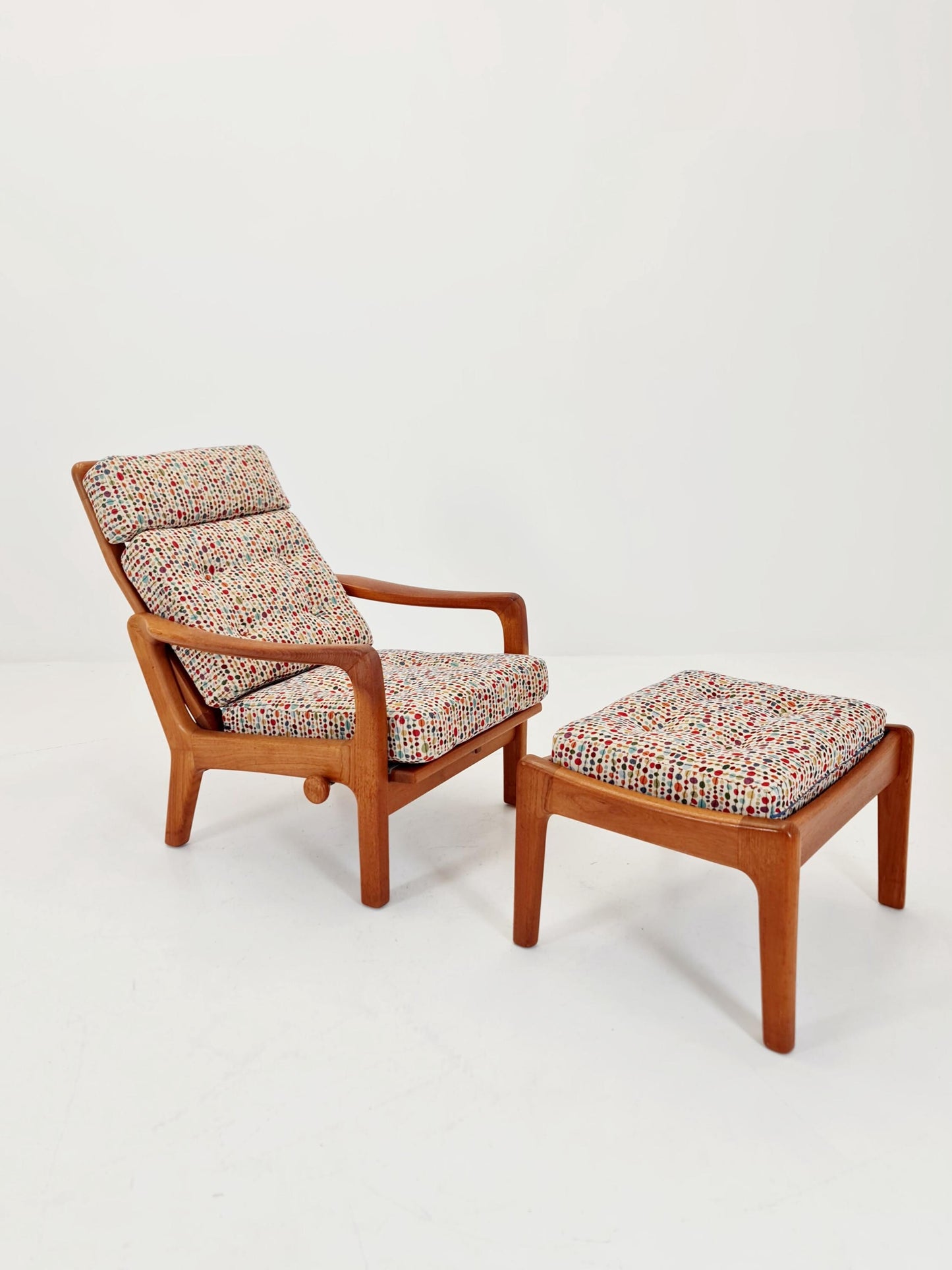 Mid-century Rare Danish Solid teak lounge chair with ottoman by Jens-Juul Christensen For JK Denmark 1960s