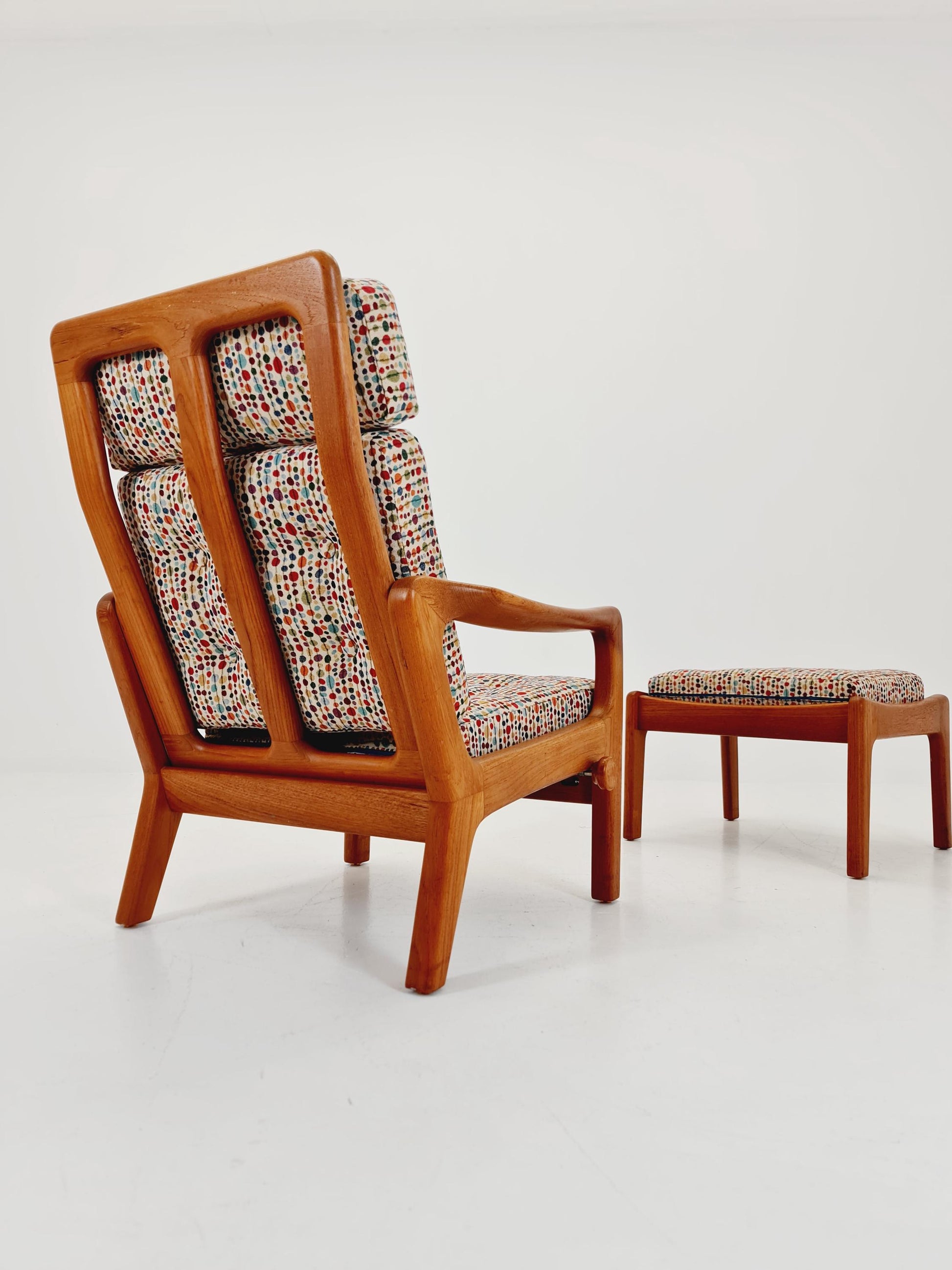 Mid-century Rare Danish Solid teak lounge chair with ottoman by Jens-Juul Christensen For JK Denmark 1960s