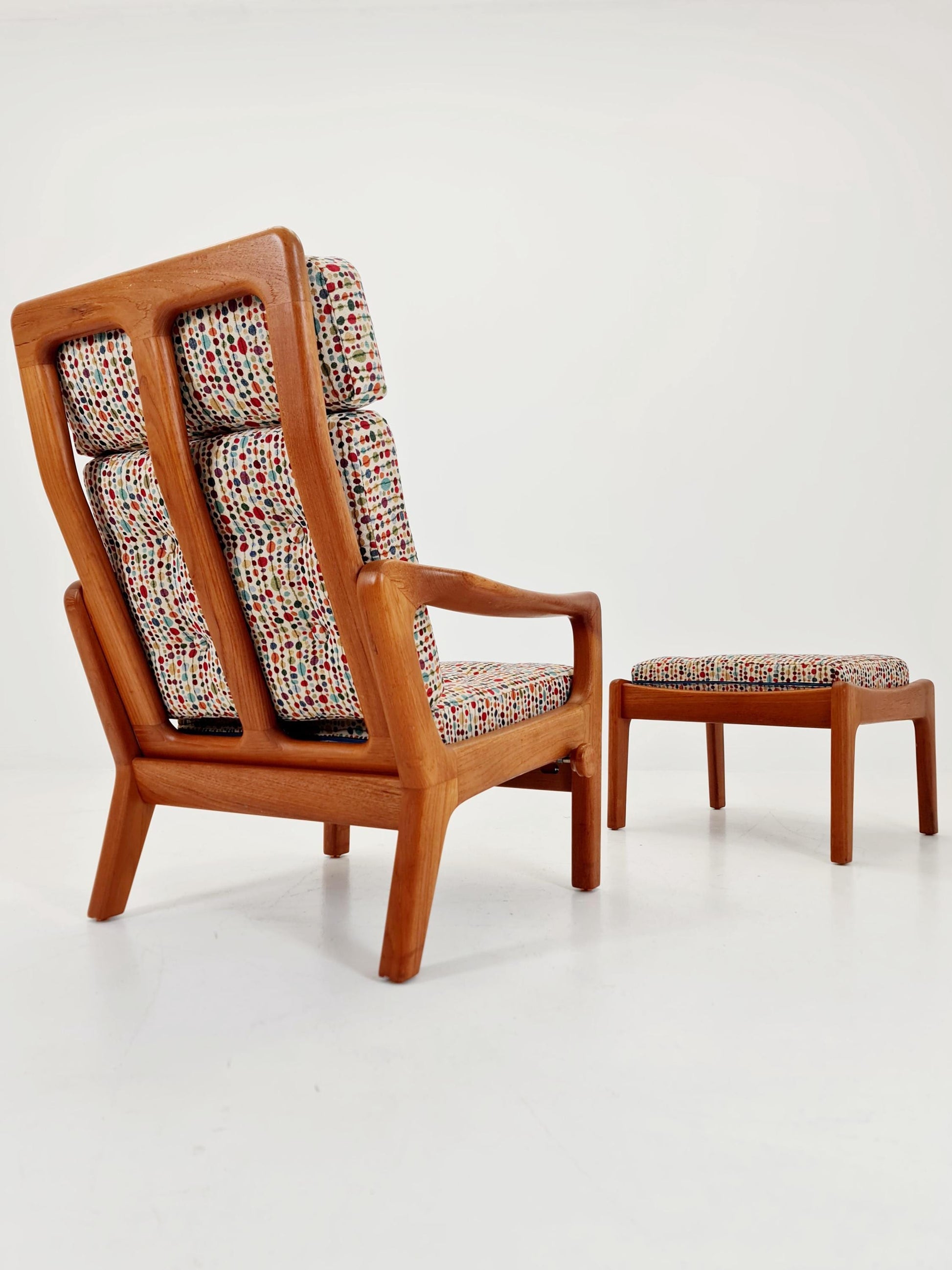 Mid-century Rare Danish Solid teak lounge chair with ottoman by Jens-Juul Christensen For JK Denmark 1960s