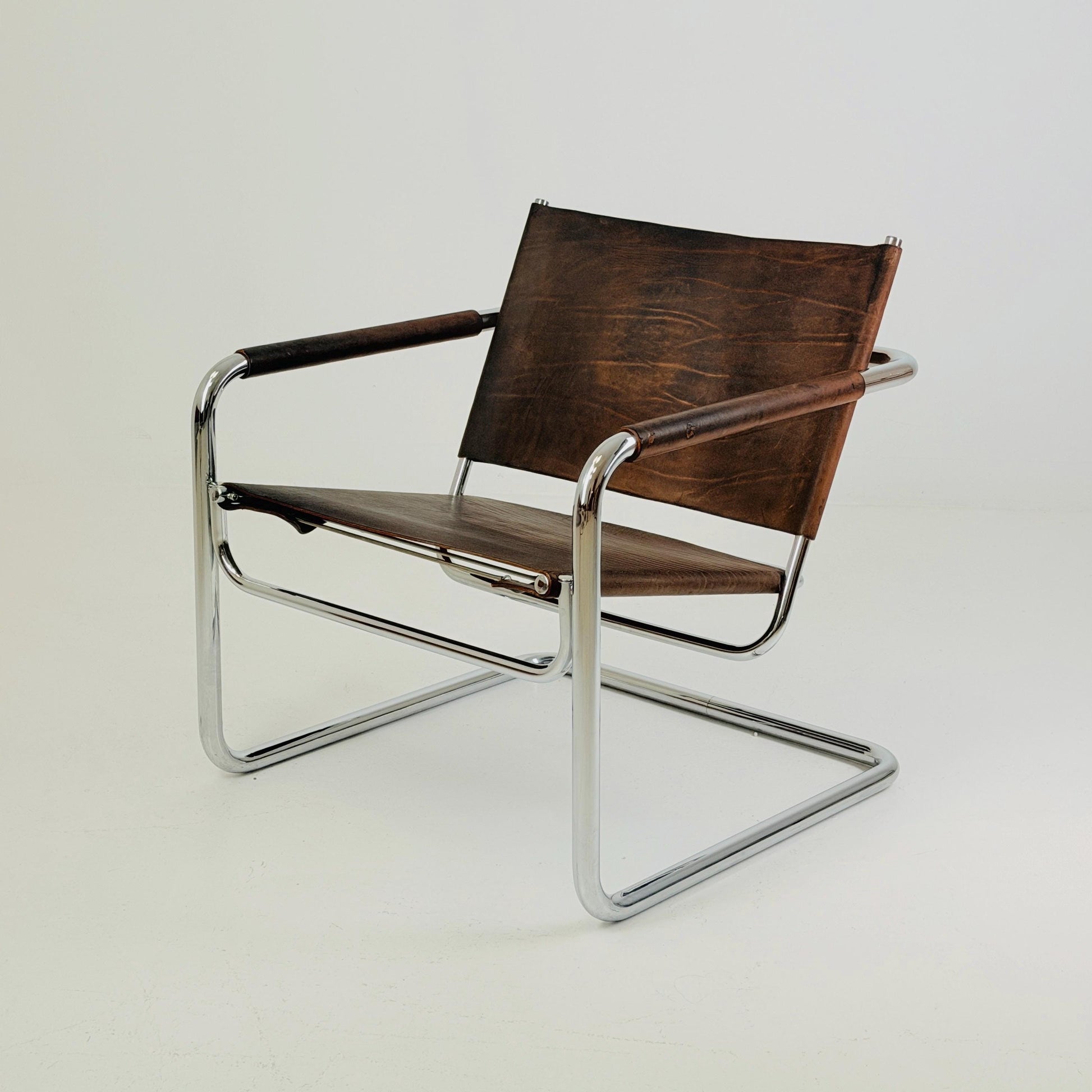 Rare Mid Century Rondo Cantilever Lounge Armchair by Heinrich Pfalzberger – Chocolate Brown Leather, Swiss Design 1960s,