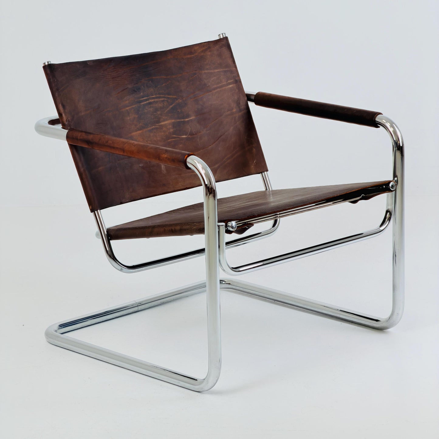 Rare Mid Century Rondo Cantilever Lounge Armchair by Heinrich Pfalzberger – Chocolate Brown Leather, Swiss Design 1960s,