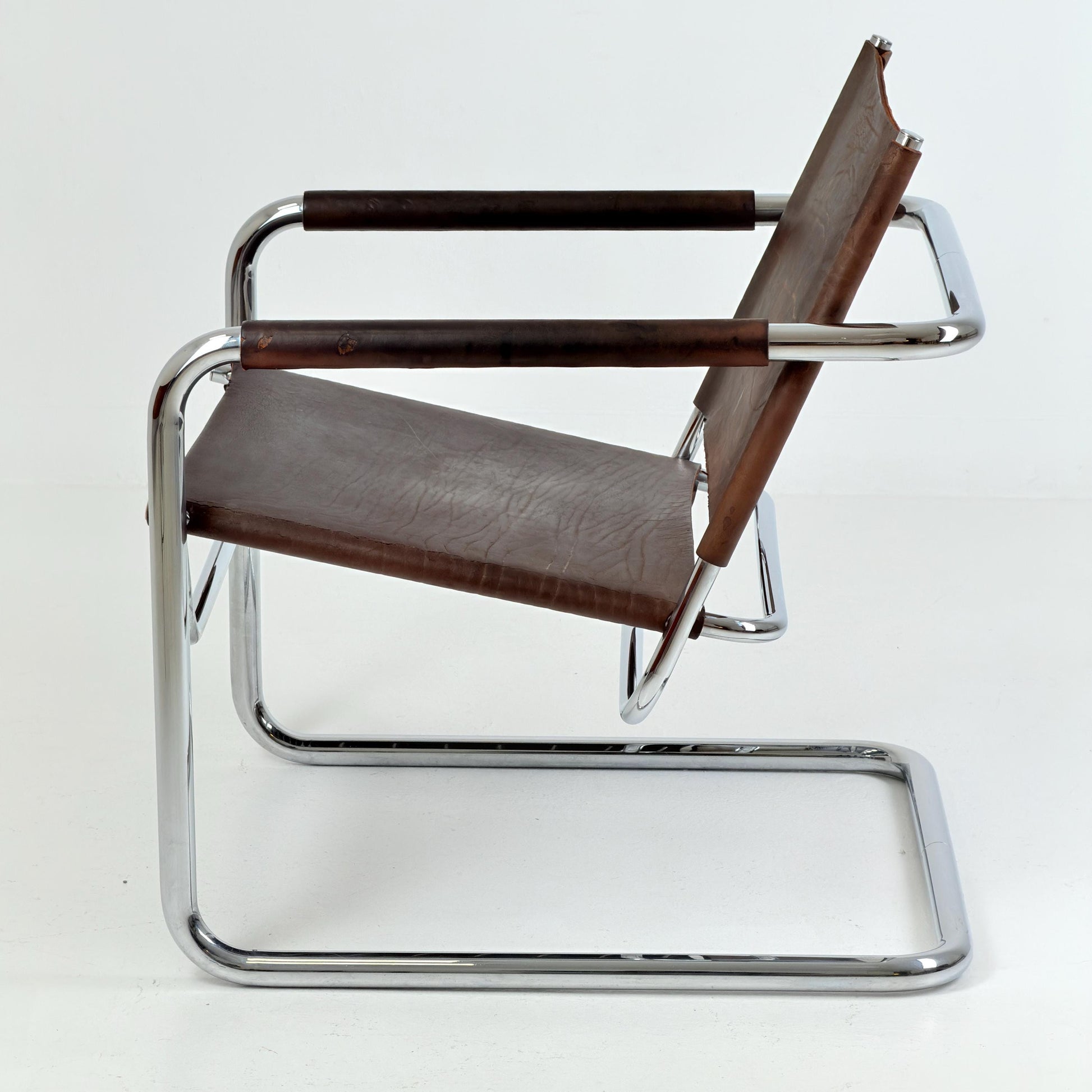 Rare Mid Century Rondo Cantilever Lounge Armchair by Heinrich Pfalzberger – Chocolate Brown Leather, Swiss Design 1960s,