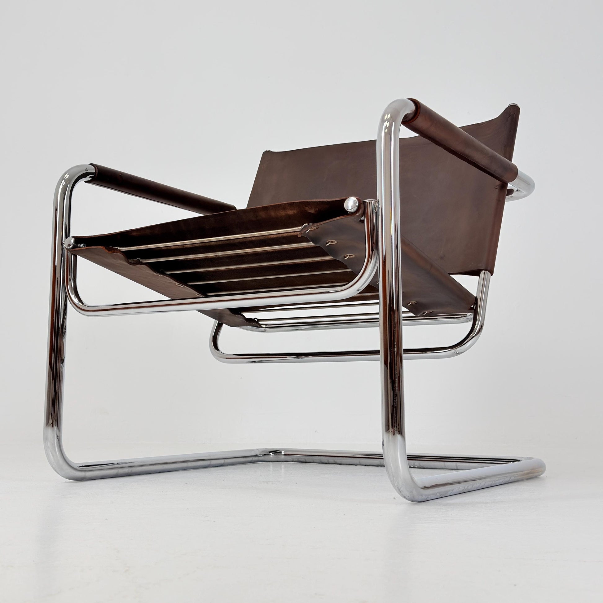 Rare Mid Century Rondo Cantilever Lounge Armchair by Heinrich Pfalzberger – Chocolate Brown Leather, Swiss Design 1960s,