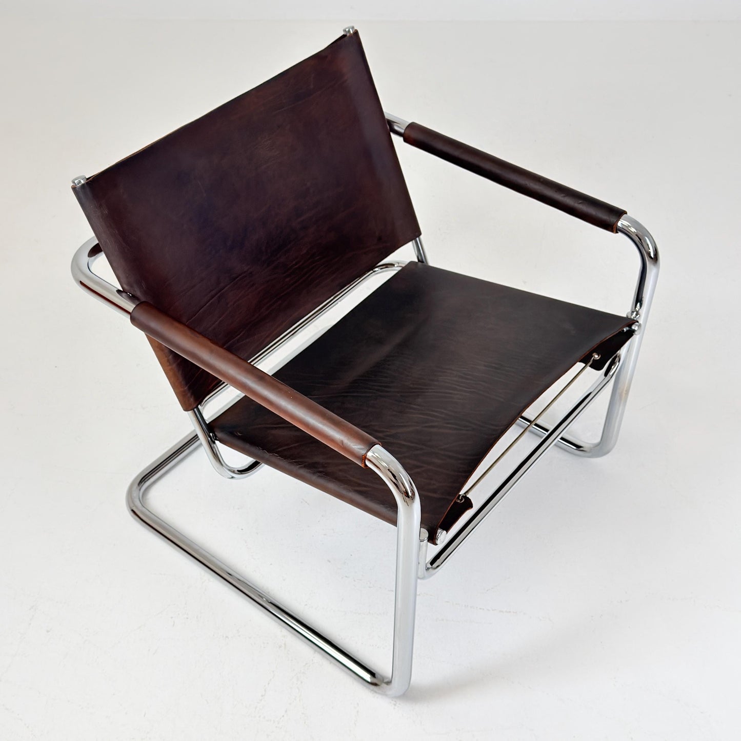 Rare Mid Century Rondo Cantilever Lounge Armchair by Heinrich Pfalzberger – Chocolate Brown Leather, Swiss Design 1960s,