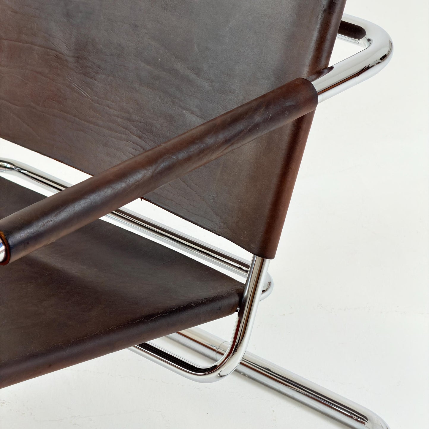 Rare Mid Century Rondo Cantilever Lounge Armchair by Heinrich Pfalzberger – Chocolate Brown Leather, Swiss Design 1960s,