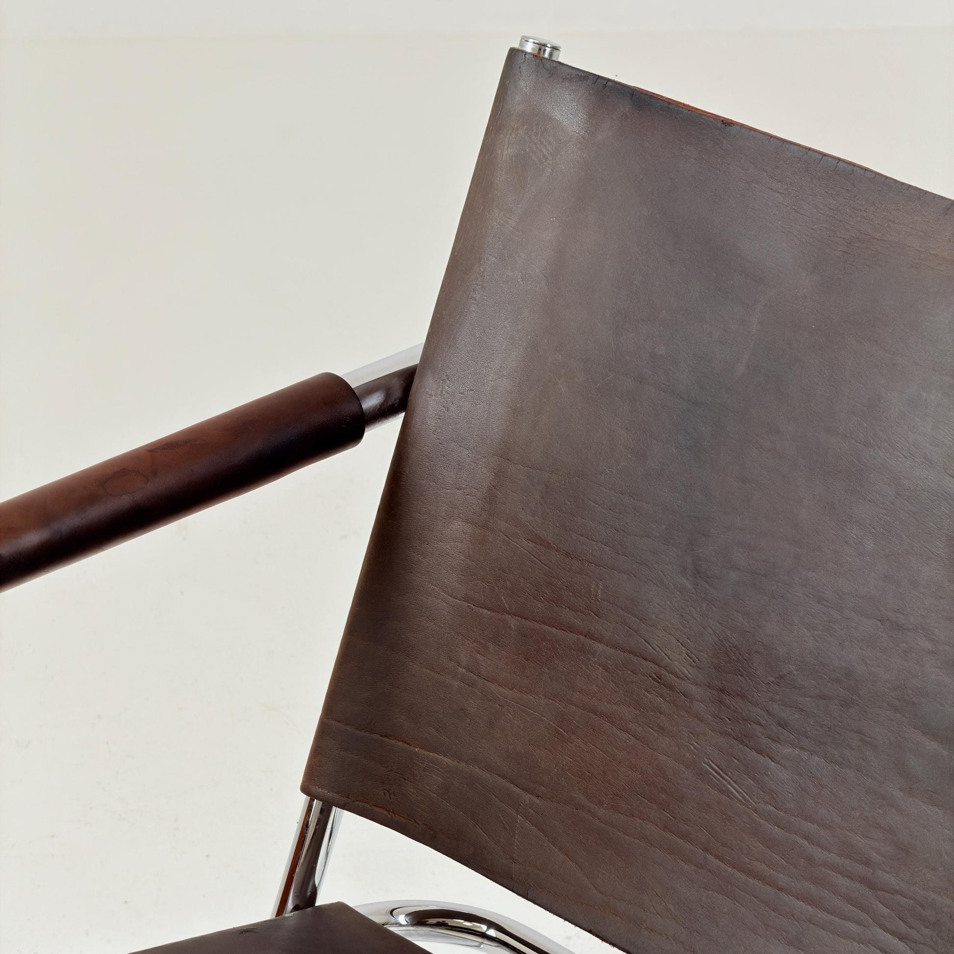 Rare Mid Century Rondo Cantilever Lounge Armchair by Heinrich Pfalzberger – Chocolate Brown Leather, Swiss Design 1960s,