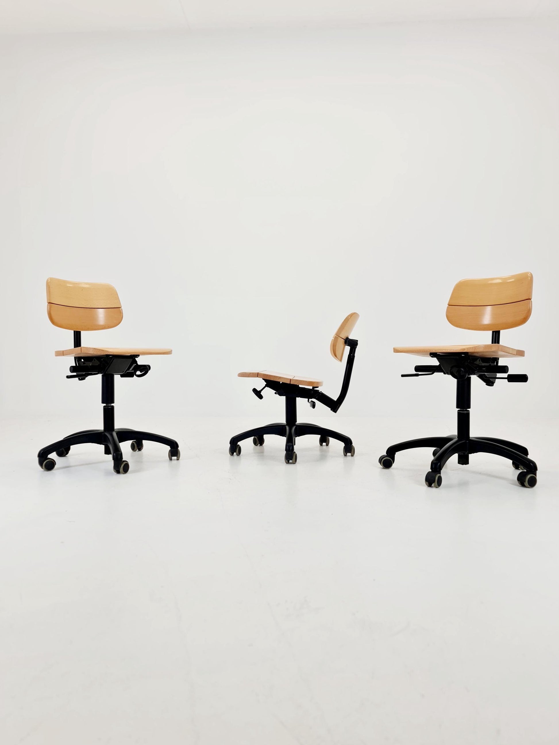 1 of 3 Bauhaus swivel office Armchair in solid wood By stollgiroflex 1990s