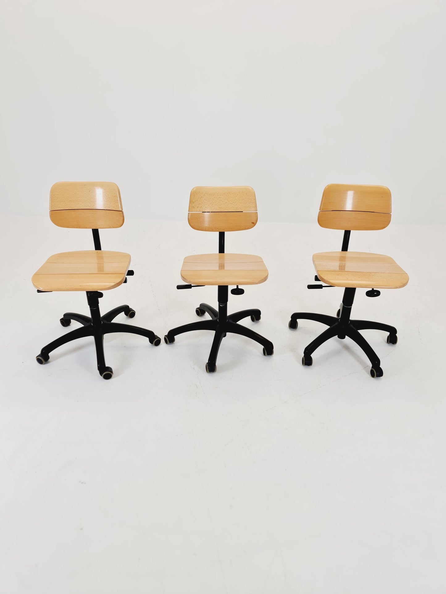 1 of 3 Bauhaus swivel office Armchair in solid wood By stollgiroflex 1990s