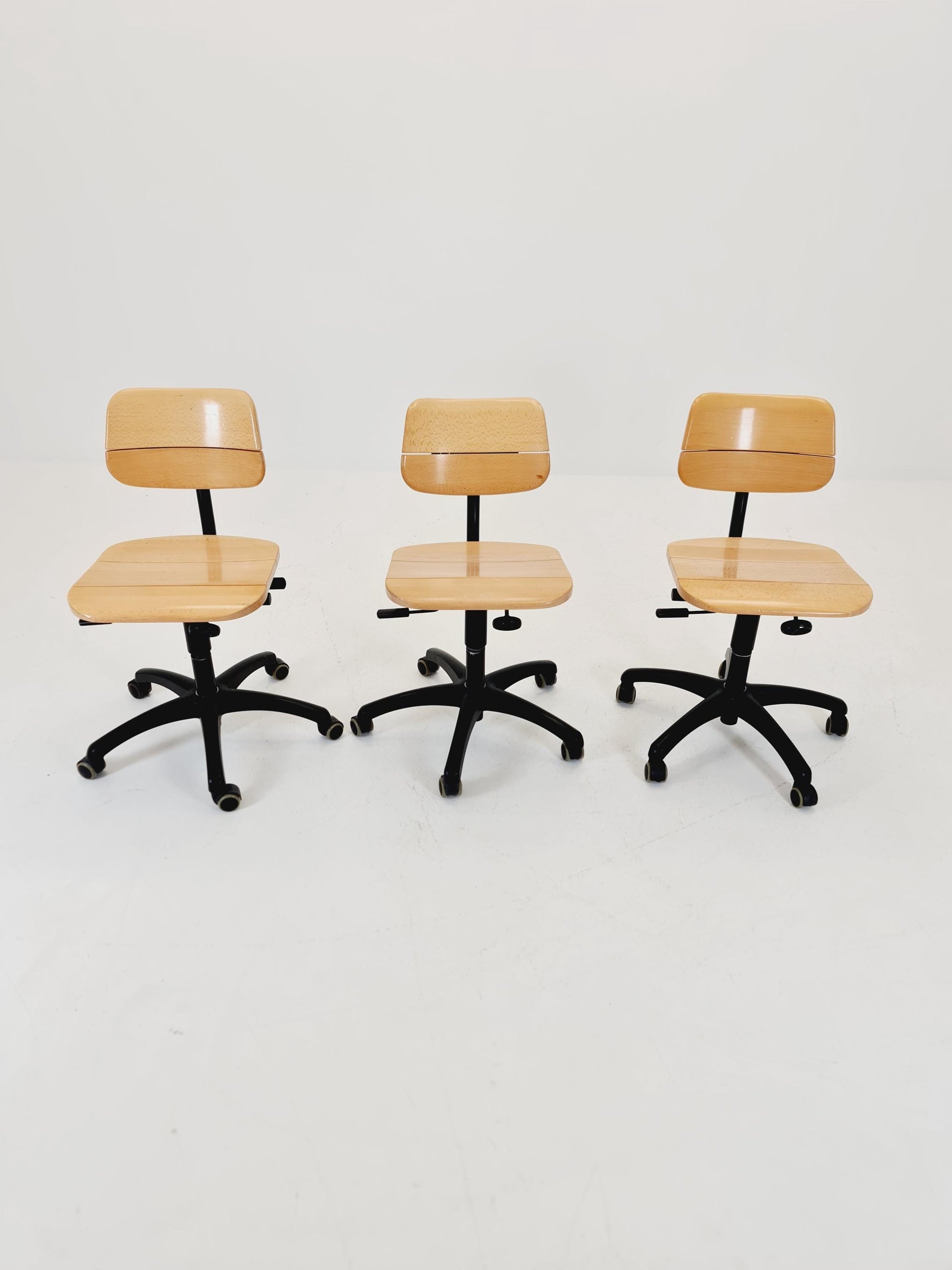 1 of 3 Bauhaus swivel office Armchair in solid wood By stollgiroflex 1990s