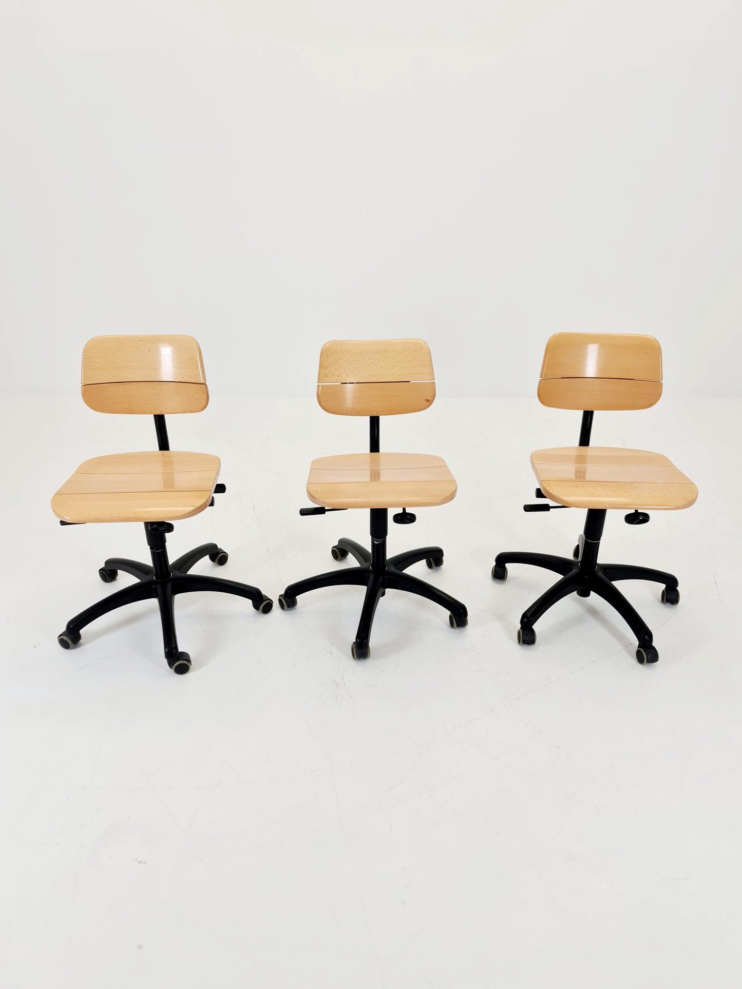 1 of 3 Bauhaus swivel office Armchair in solid wood By stollgiroflex 1990s