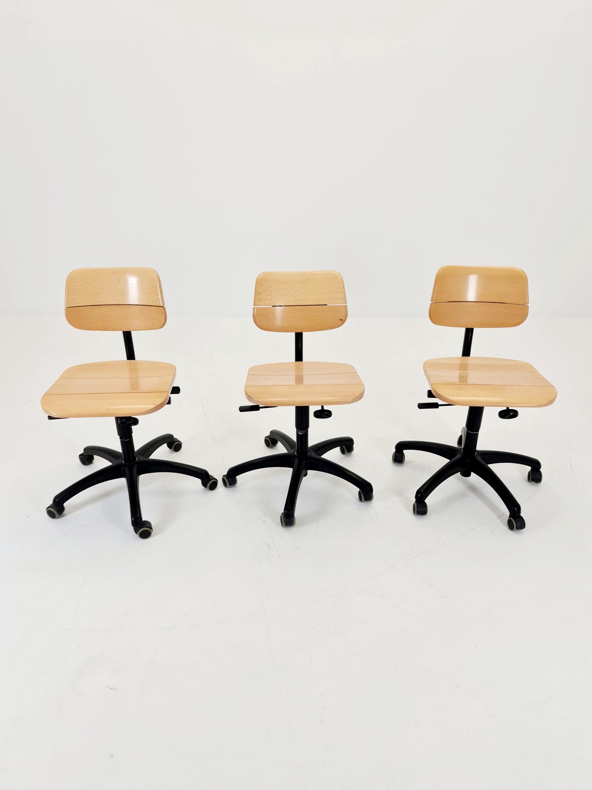 1 of 3 Bauhaus swivel office Armchair in solid wood By stollgiroflex 1990s