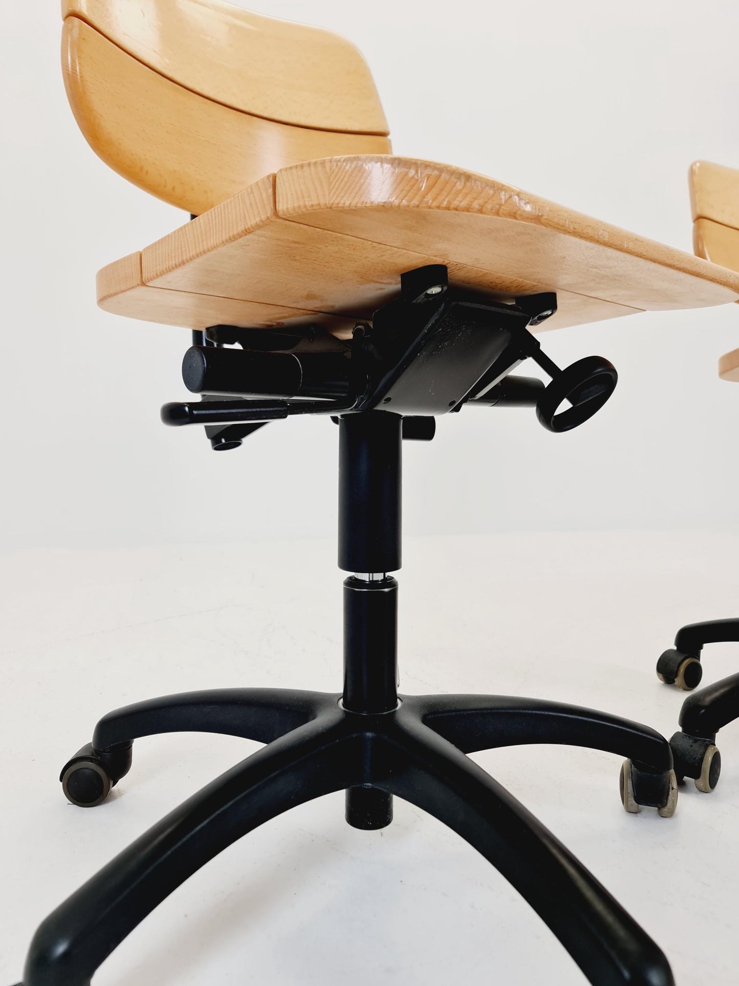 1 of 3 Bauhaus swivel office Armchair in solid wood By stollgiroflex 1990s