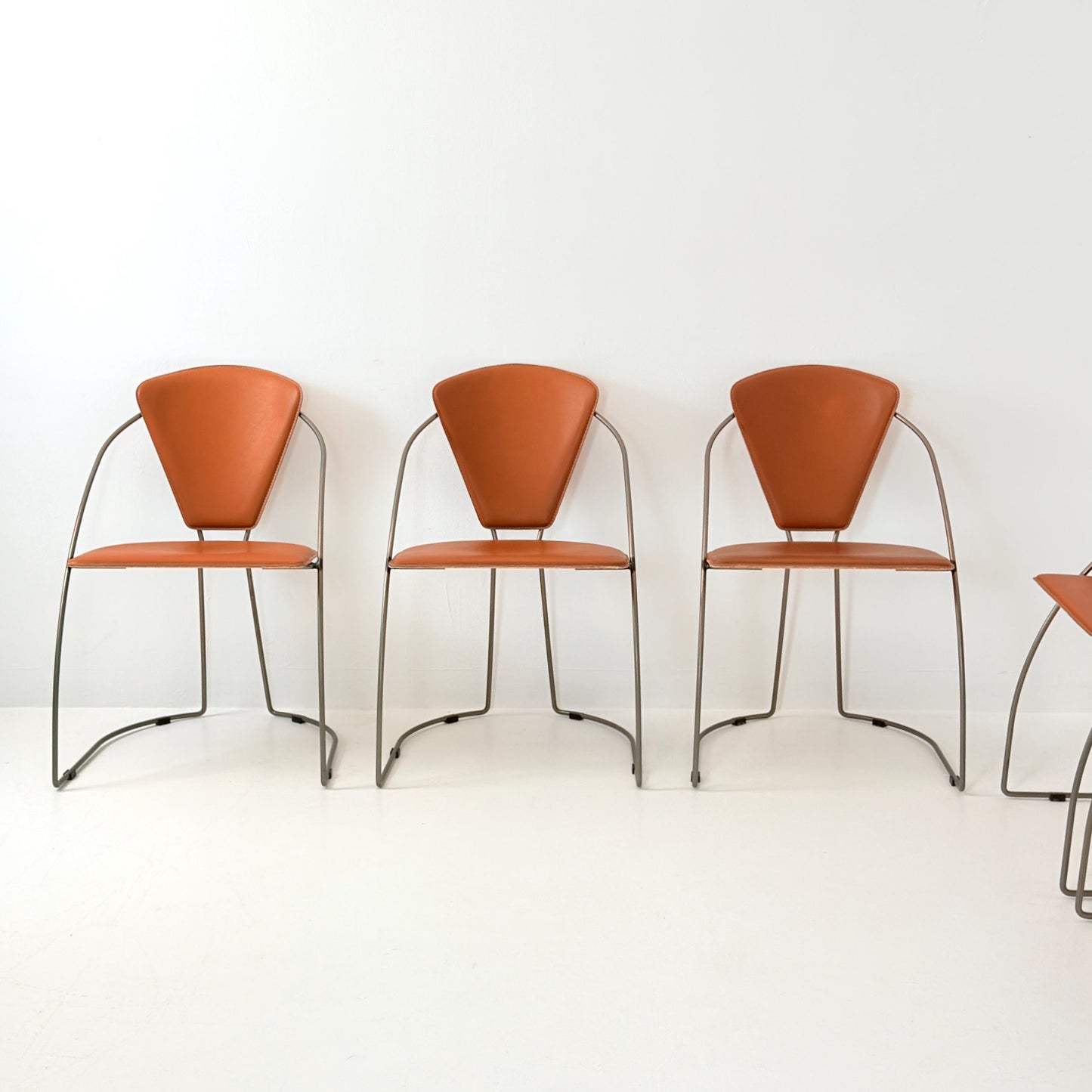Set of 6 Vintage Interio Croma Tubular Steel Dining Chairs in Brown Natural Leather – Mid Century Modern Chrome Dining Chairs – Germany 1980