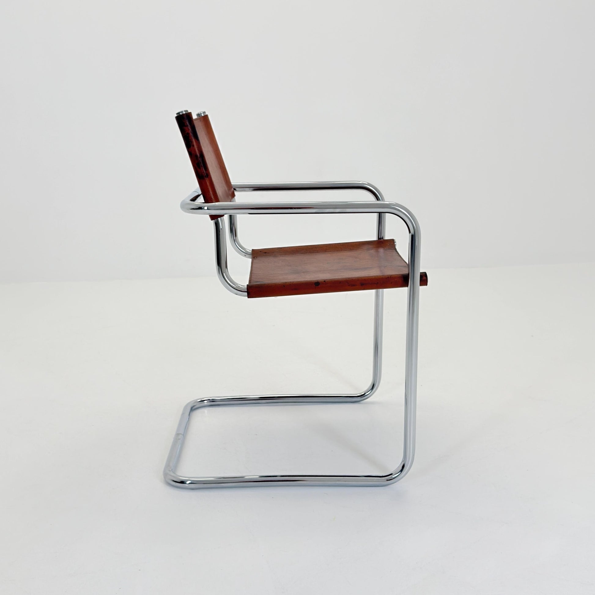 1 of 3 Vintage Model S34 Cognac Saddle Leather Dining Chairs by Mart Stam & Marcel Breuer 1980s