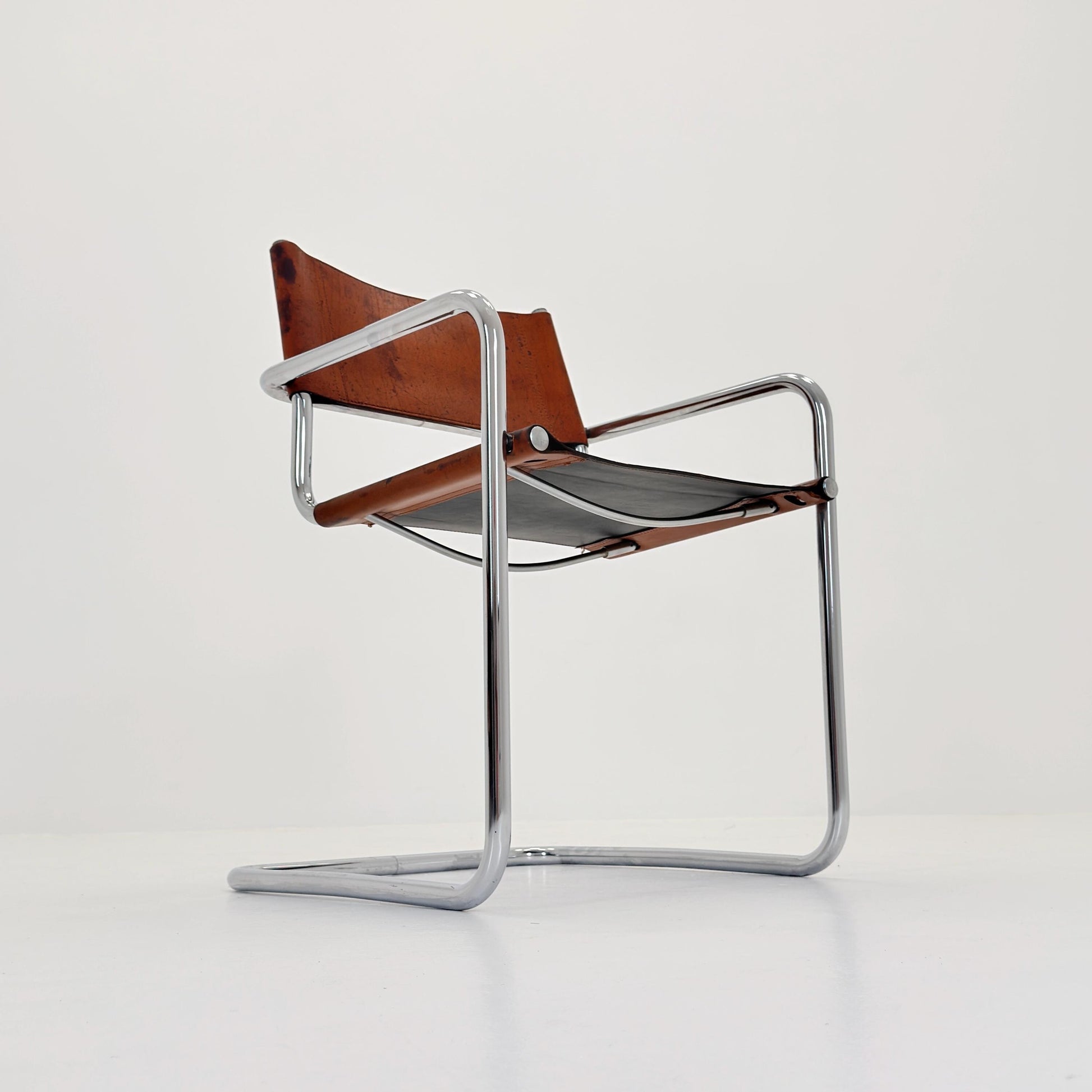 1 of 3 Vintage Model S34 Cognac Saddle Leather Dining Chairs by Mart Stam & Marcel Breuer 1980s