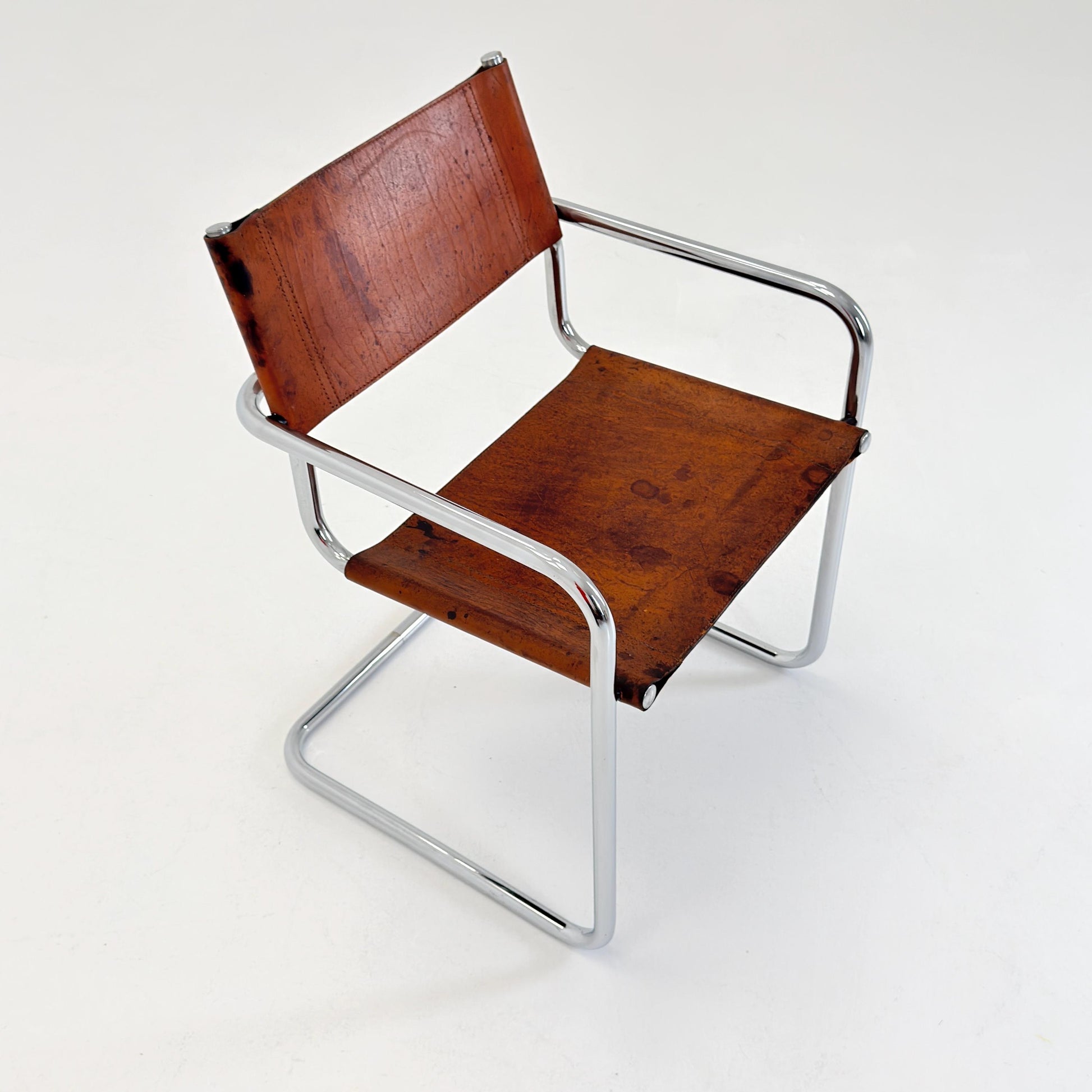 1 of 3 Vintage Model S34 Cognac Saddle Leather Dining Chairs by Mart Stam & Marcel Breuer 1980s