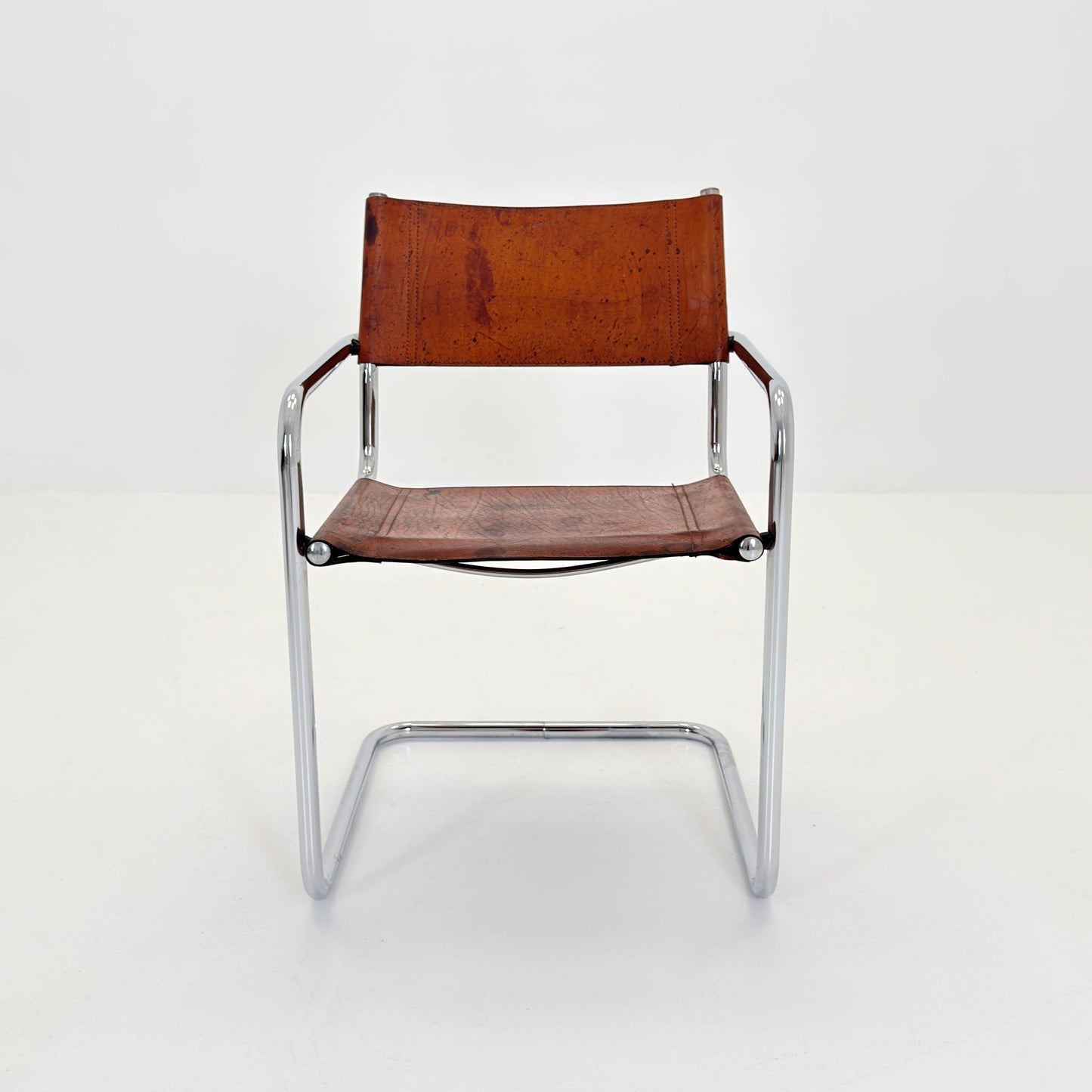 1 of 3 Vintage Model S34 Cognac Saddle Leather Dining Chairs by Mart Stam & Marcel Breuer 1980s