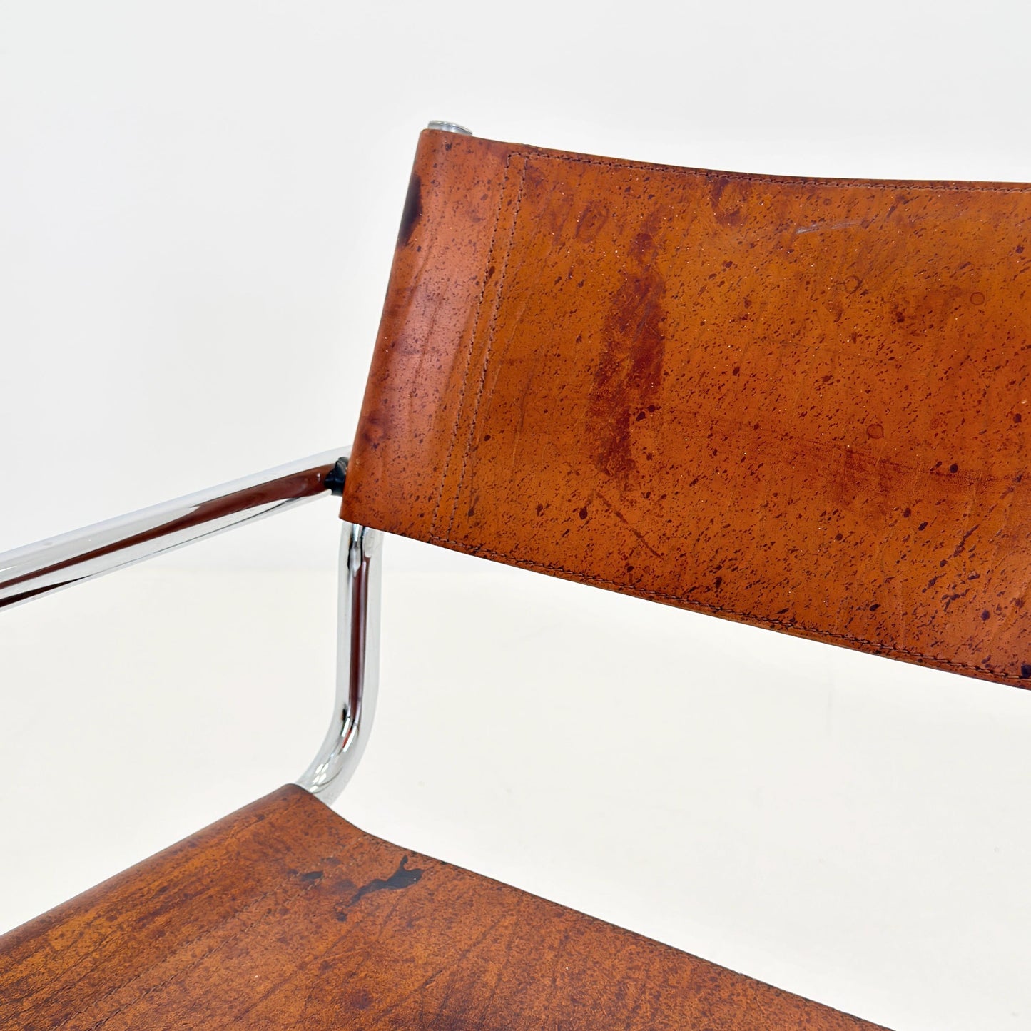 1 of 3 Vintage Model S34 Cognac Saddle Leather Dining Chairs by Mart Stam & Marcel Breuer 1980s