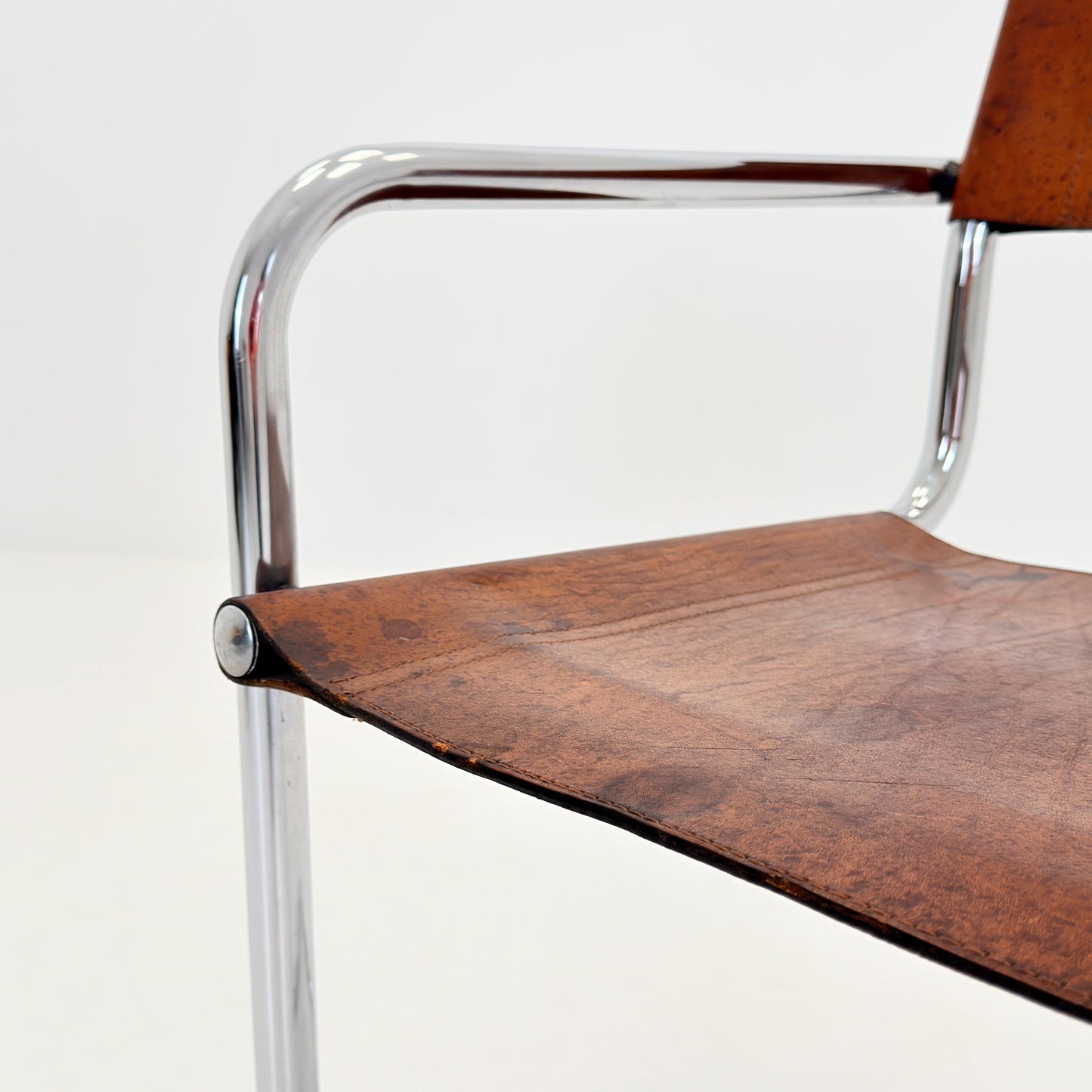 1 of 3 Vintage Model S34 Cognac Saddle Leather Dining Chairs by Mart Stam & Marcel Breuer 1980s