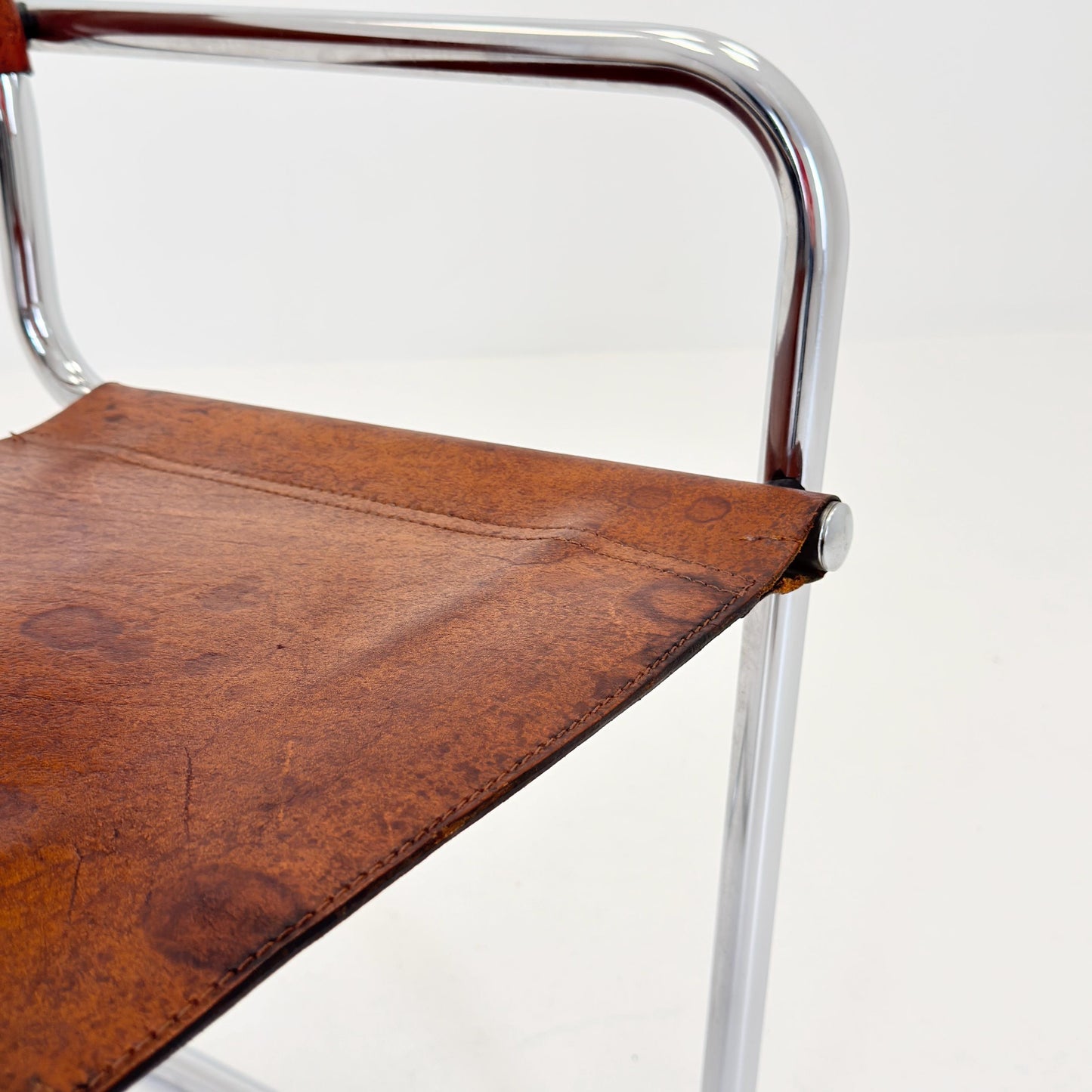 1 of 3 Vintage Model S34 Cognac Saddle Leather Dining Chairs by Mart Stam & Marcel Breuer 1980s