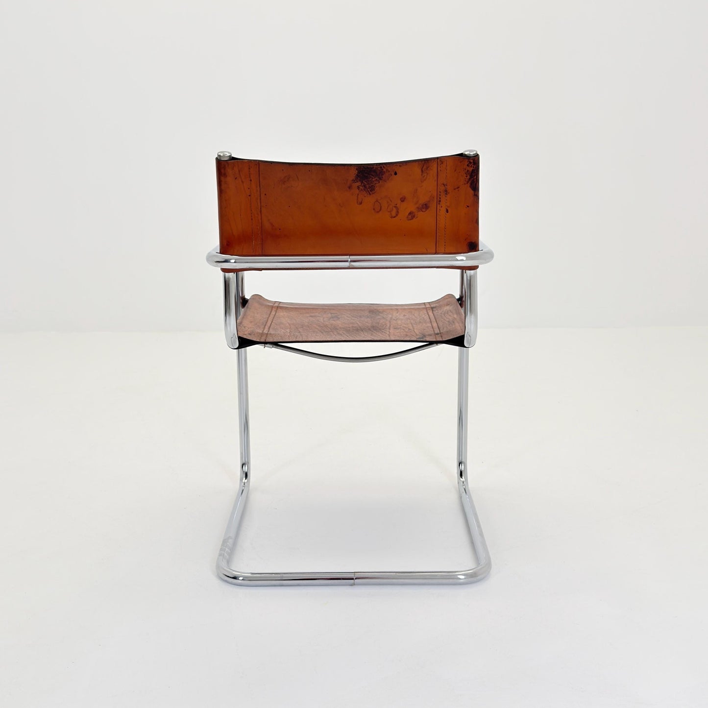 1 of 3 Vintage Model S34 Cognac Saddle Leather Dining Chairs by Mart Stam & Marcel Breuer 1980s
