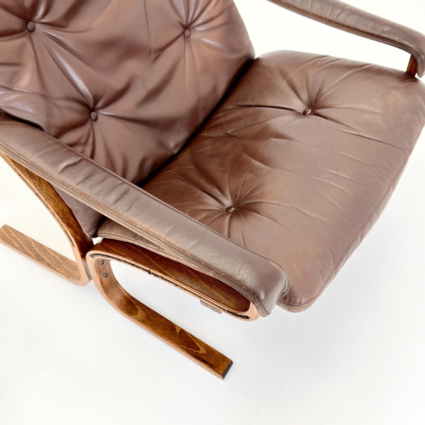 Mid century Ingmar Relling Danish Modern Siesta brown leather Chair with High Back and Armrests from Westnofa Norway 1960s