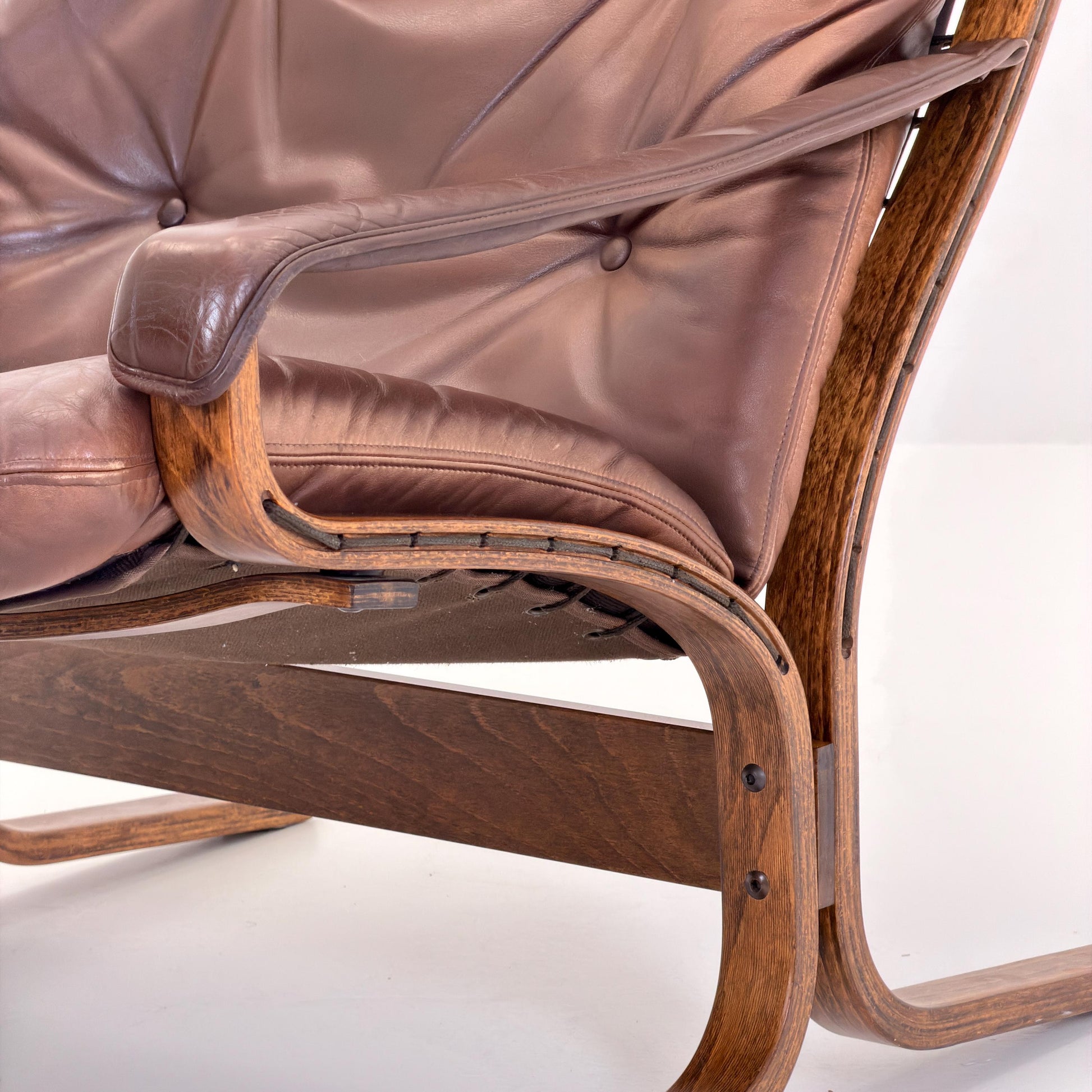 Mid century Ingmar Relling Danish Modern Siesta brown leather Chair with High Back and Armrests from Westnofa Norway 1960s