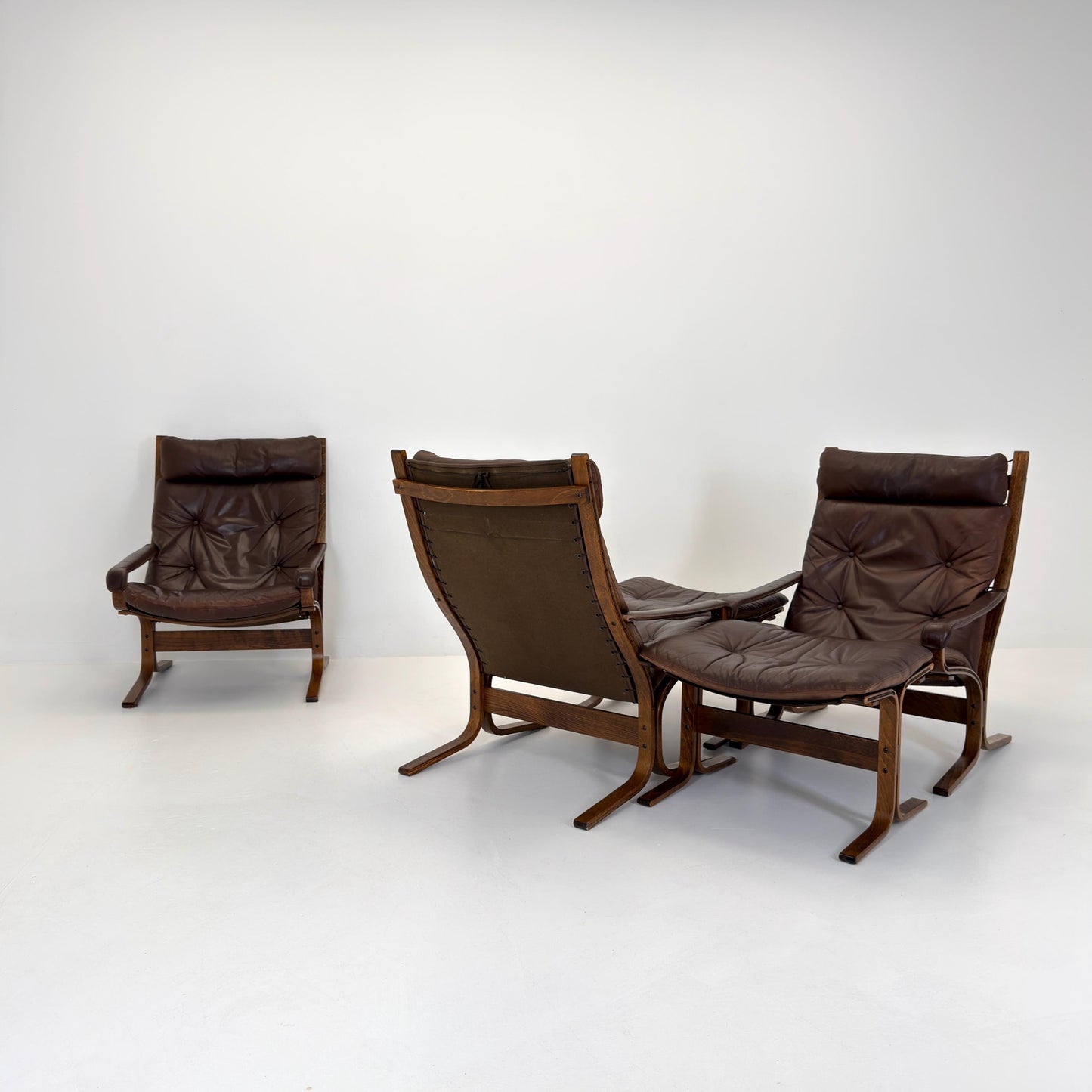 Mid century Ingmar Relling Danish Modern Siesta brown leather Chair with High Back and Armrests from Westnofa Norway 1960s