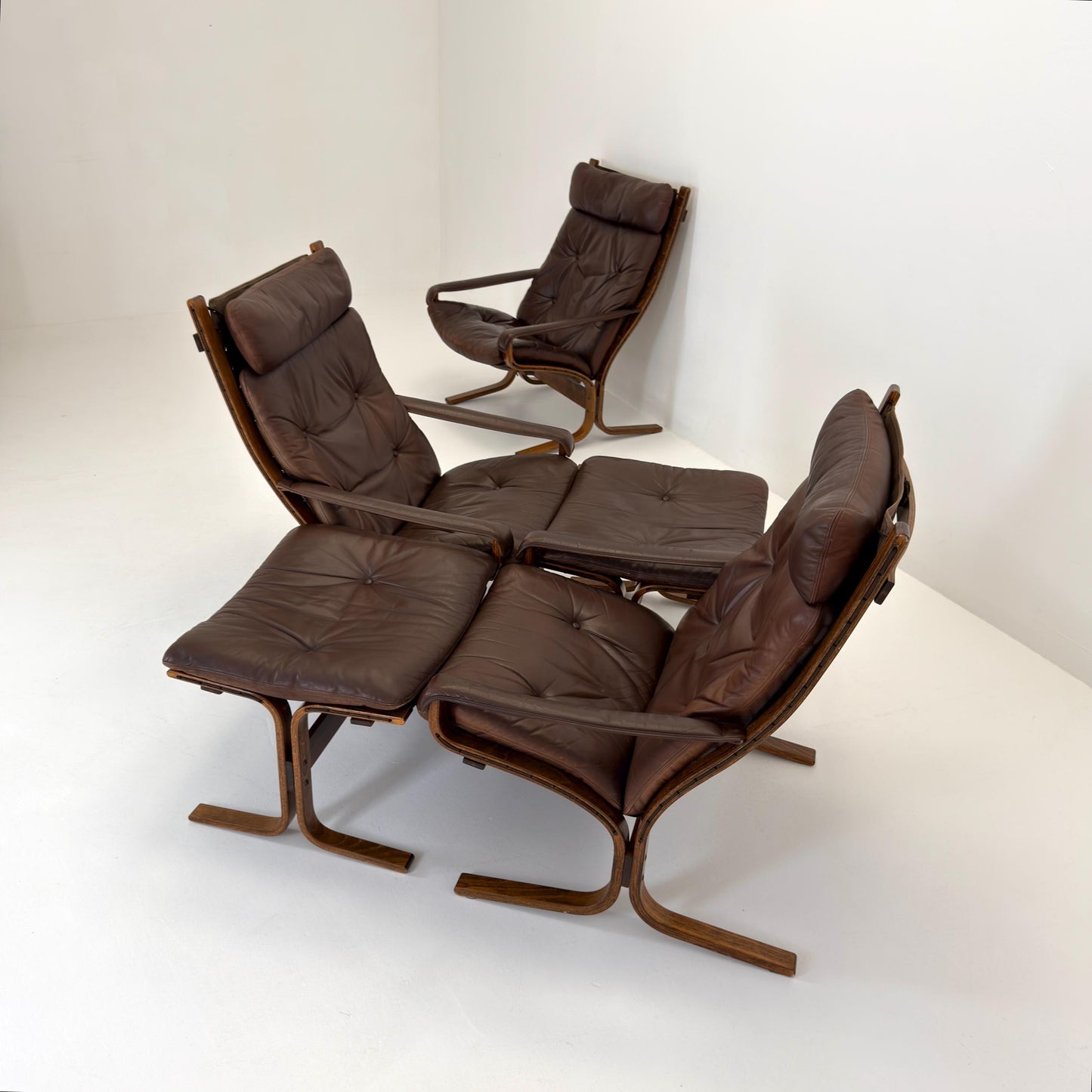 Mid century Ingmar Relling Danish Modern Siesta brown leather Chair with High Back and Armrests from Westnofa Norway 1960s