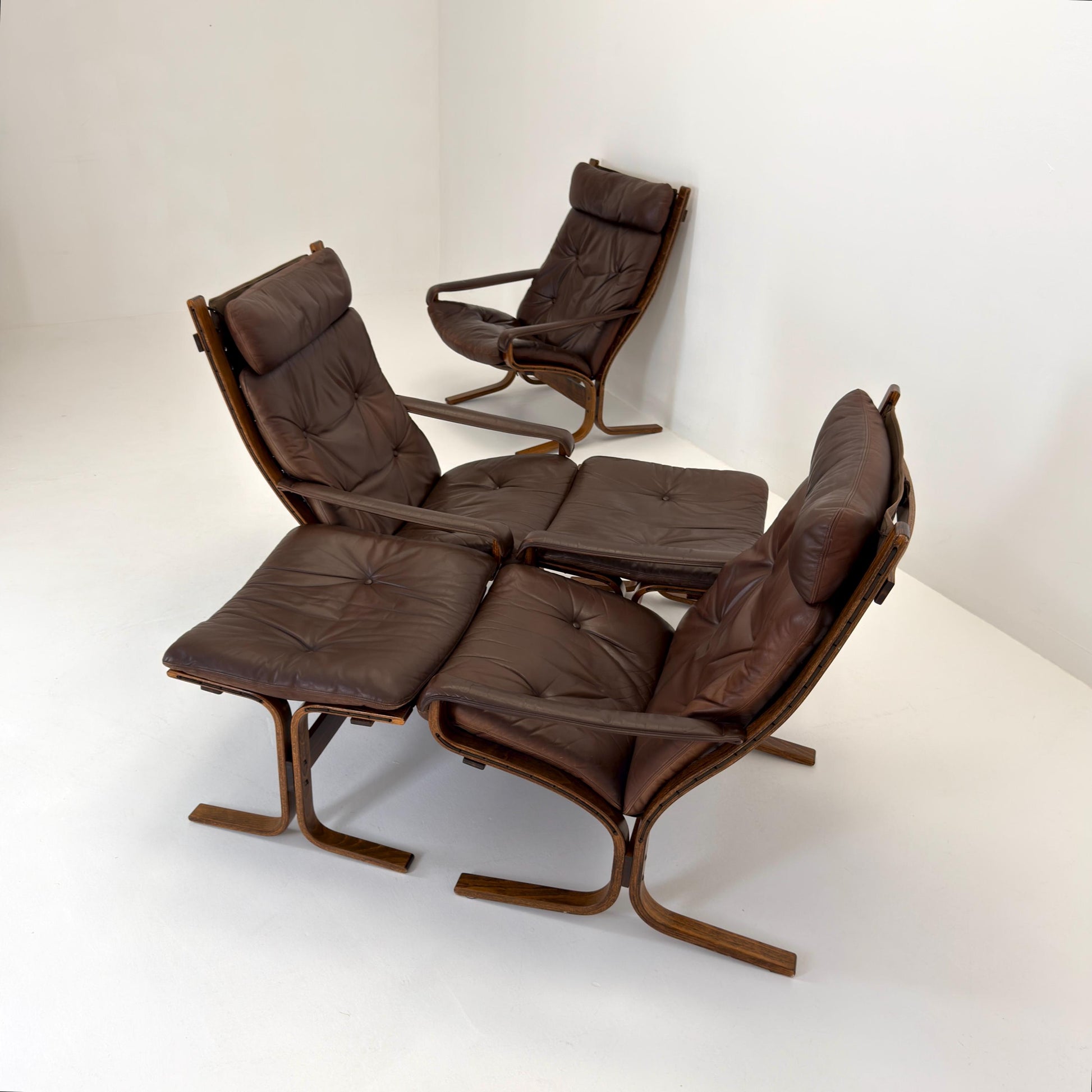Mid century Ingmar Relling Danish Modern Siesta brown leather Chair with High Back and Armrests from Westnofa Norway 1960s