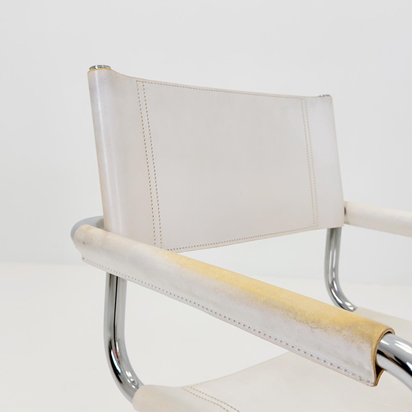 Mid Century Bauhaus Cantilever Chair B34 MG5 by Mart Stam Style – White Leather Chrome Armchair Italy 1980s