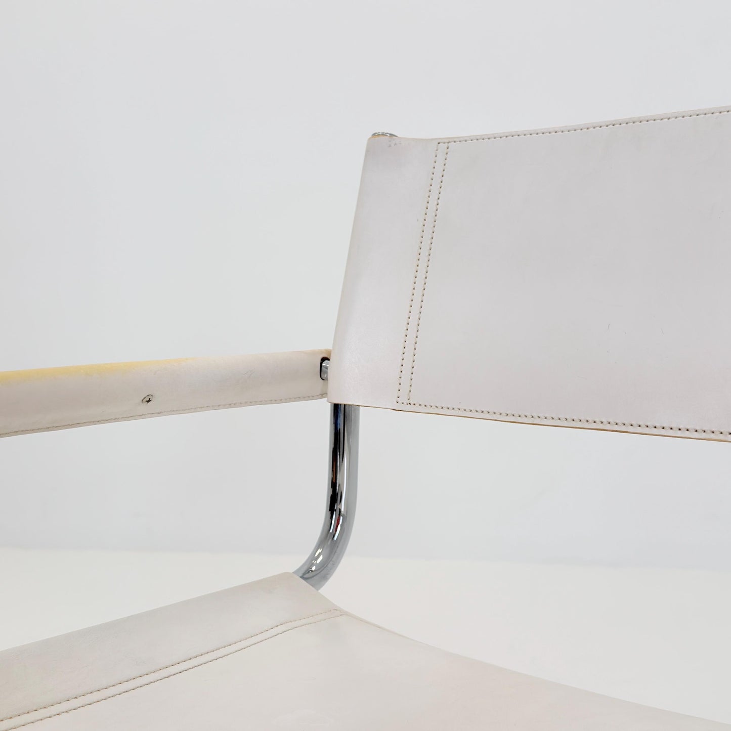 Mid Century Bauhaus Cantilever Chair B34 MG5 by Mart Stam Style – White Leather Chrome Armchair Italy 1980s