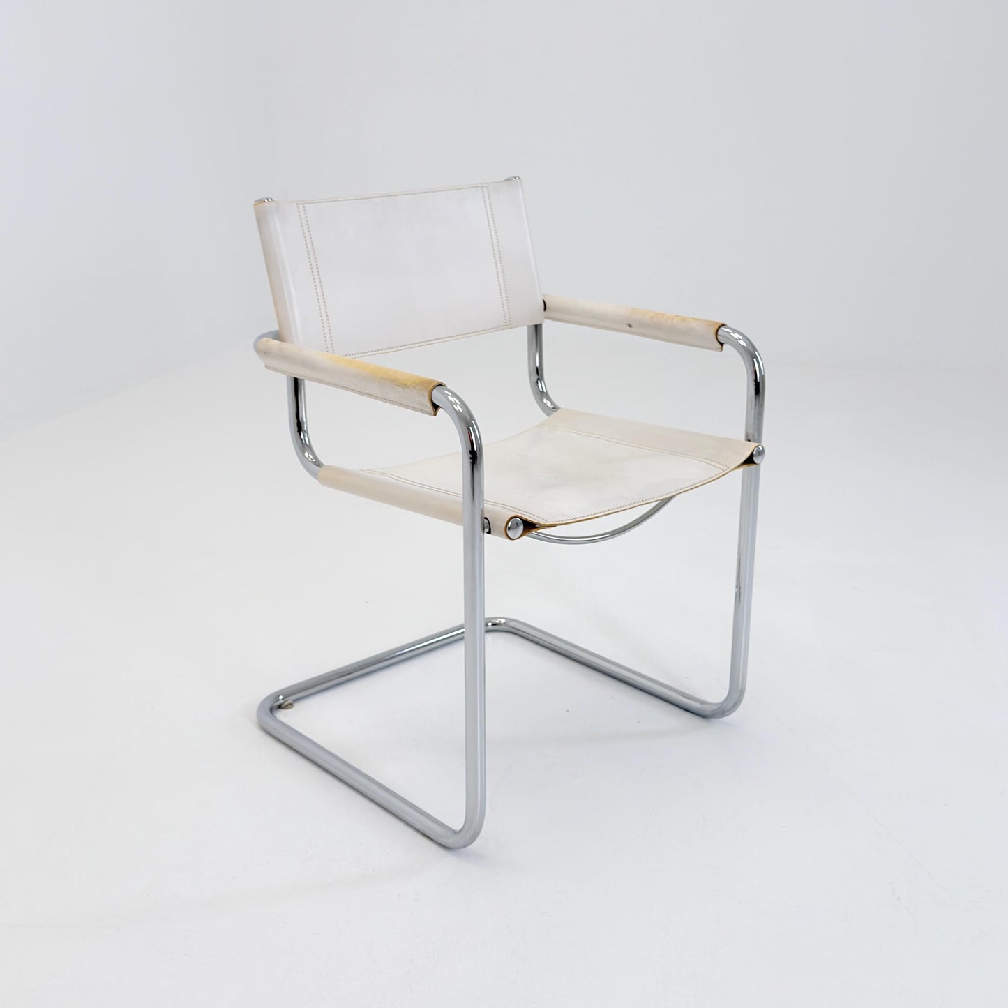 Mid Century Bauhaus Cantilever Chair B34 MG5 by Mart Stam Style – White Leather Chrome Armchair Italy 1980s