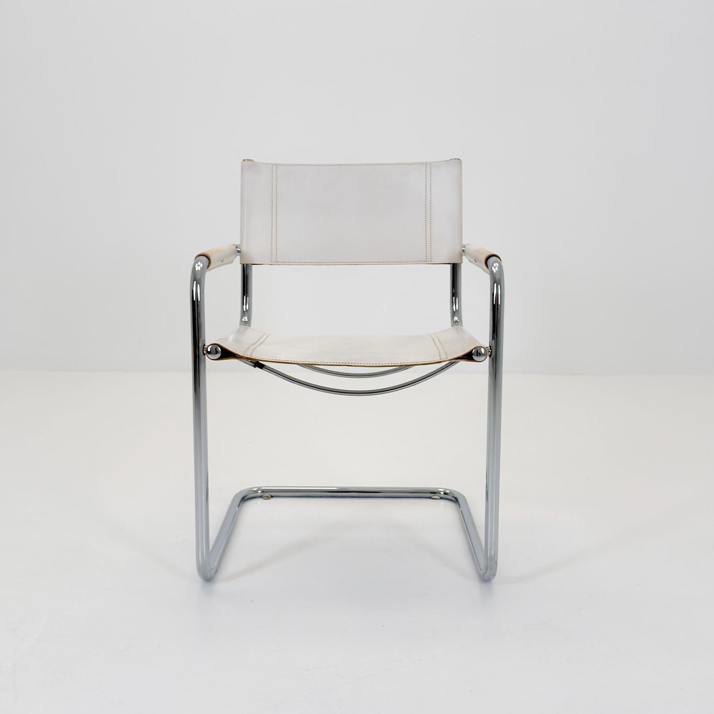 Mid Century Bauhaus Cantilever Chair B34 MG5 by Mart Stam Style – White Leather Chrome Armchair Italy 1980s