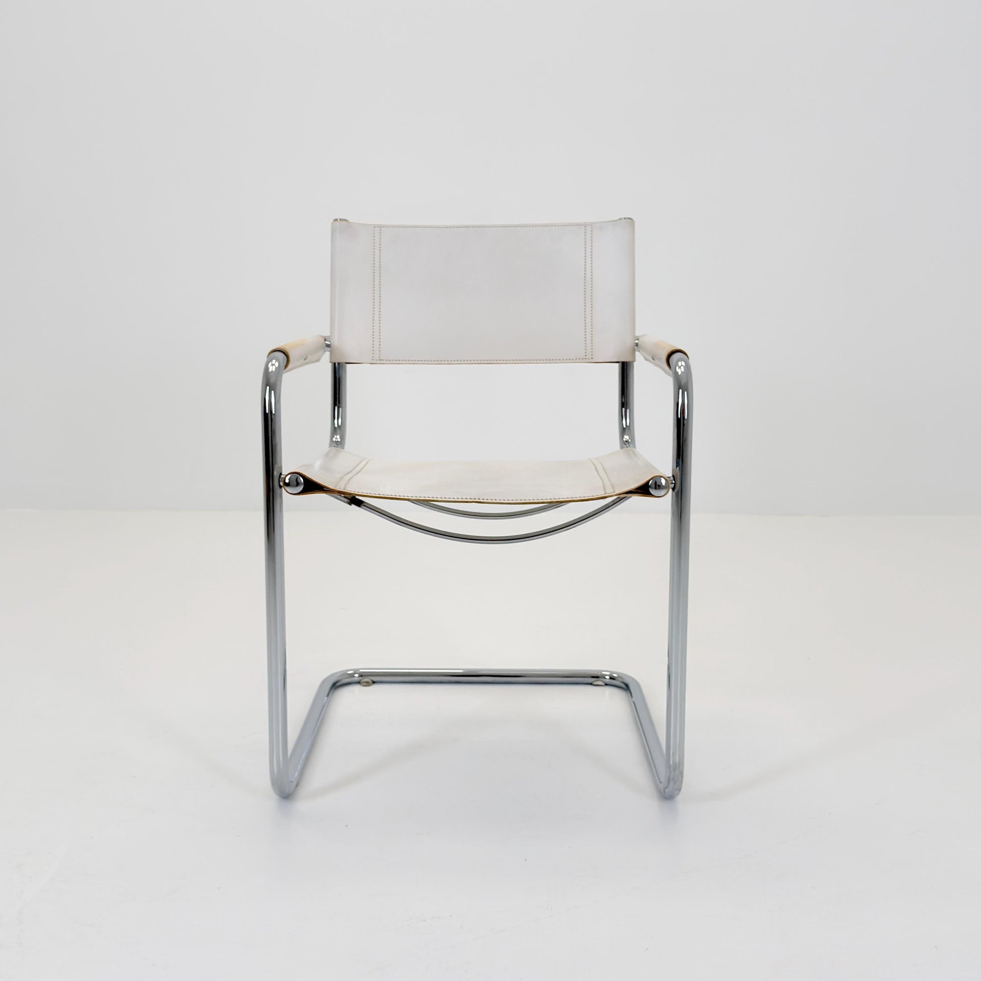 Mid Century Bauhaus Cantilever Chair B34 MG5 by Mart Stam Style – White Leather Chrome Armchair Italy 1980s