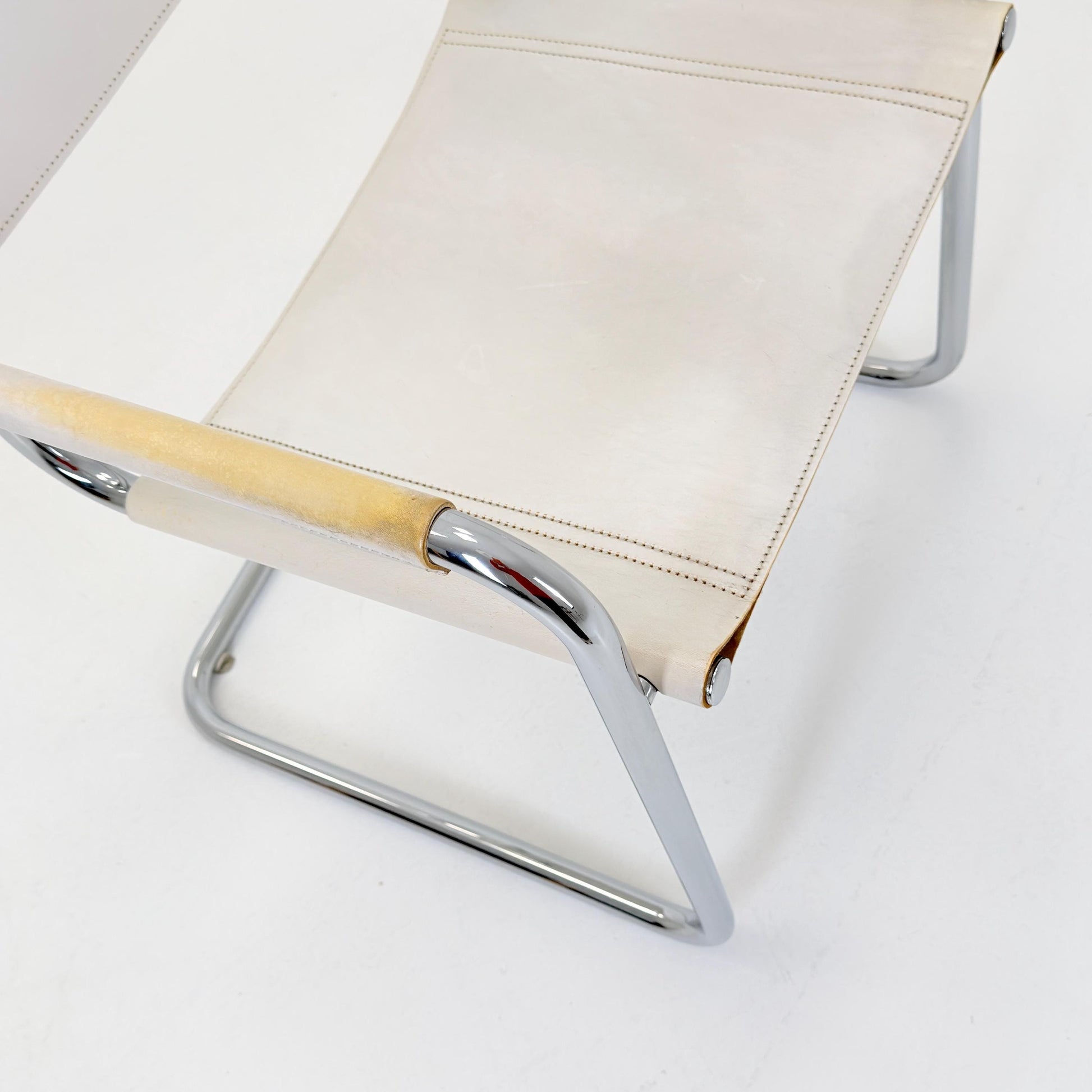 Mid Century Bauhaus Cantilever Chair B34 MG5 by Mart Stam Style – White Leather Chrome Armchair Italy 1980s